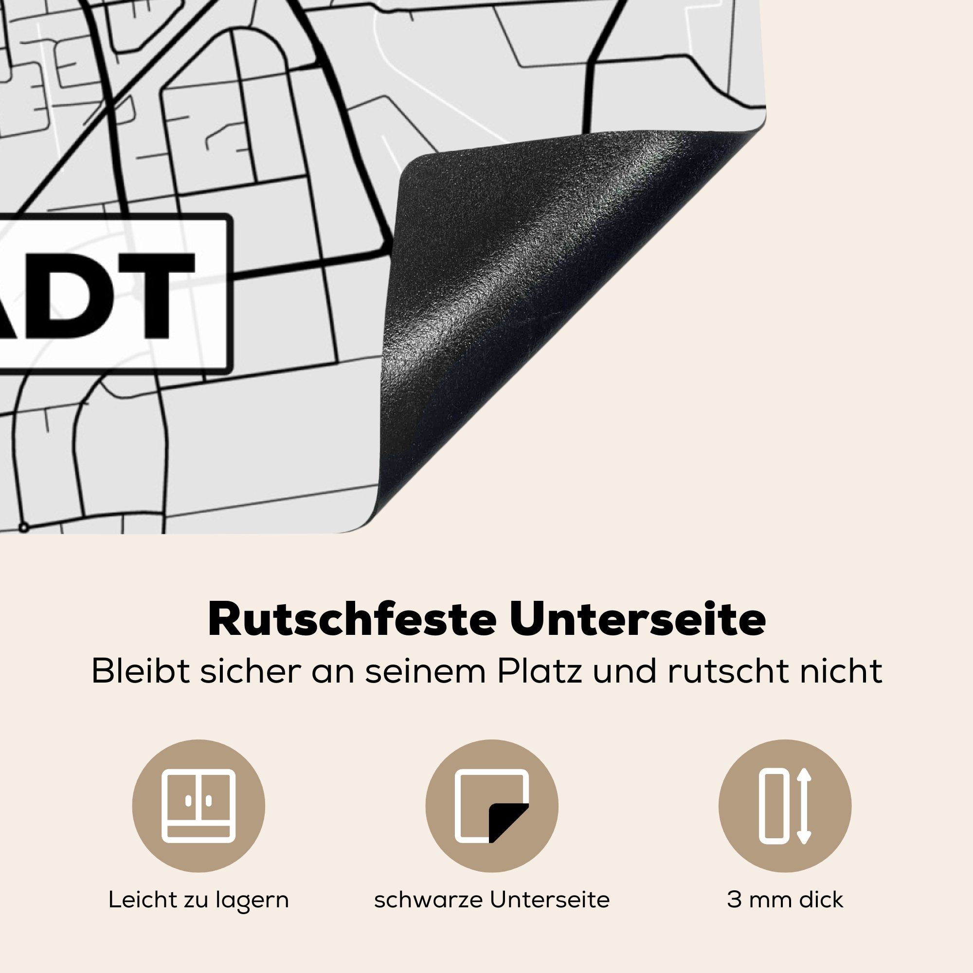 cm, tlg), 78x78 Ceranfeldabdeckung, - Karte Lippstadt Arbeitsplatte küche - (1 Karte, Vinyl, Deutschland MuchoWow Herdblende-/Abdeckplatte für -