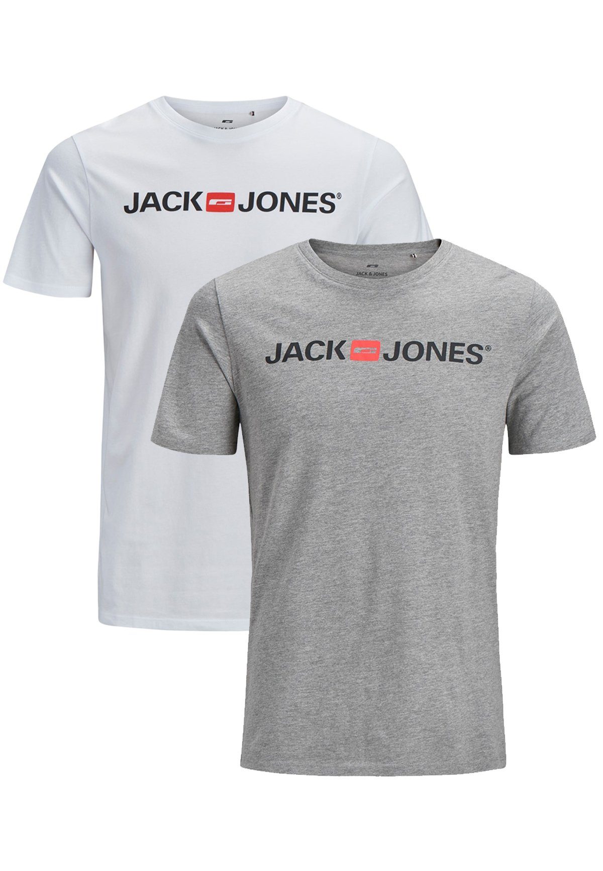 Jack & Jones T-Shirt JJECORP LOGO Print Kurzarm 2-er Stück Pack T-Shirt (2-tlg) 3661 in Weiß-Grau