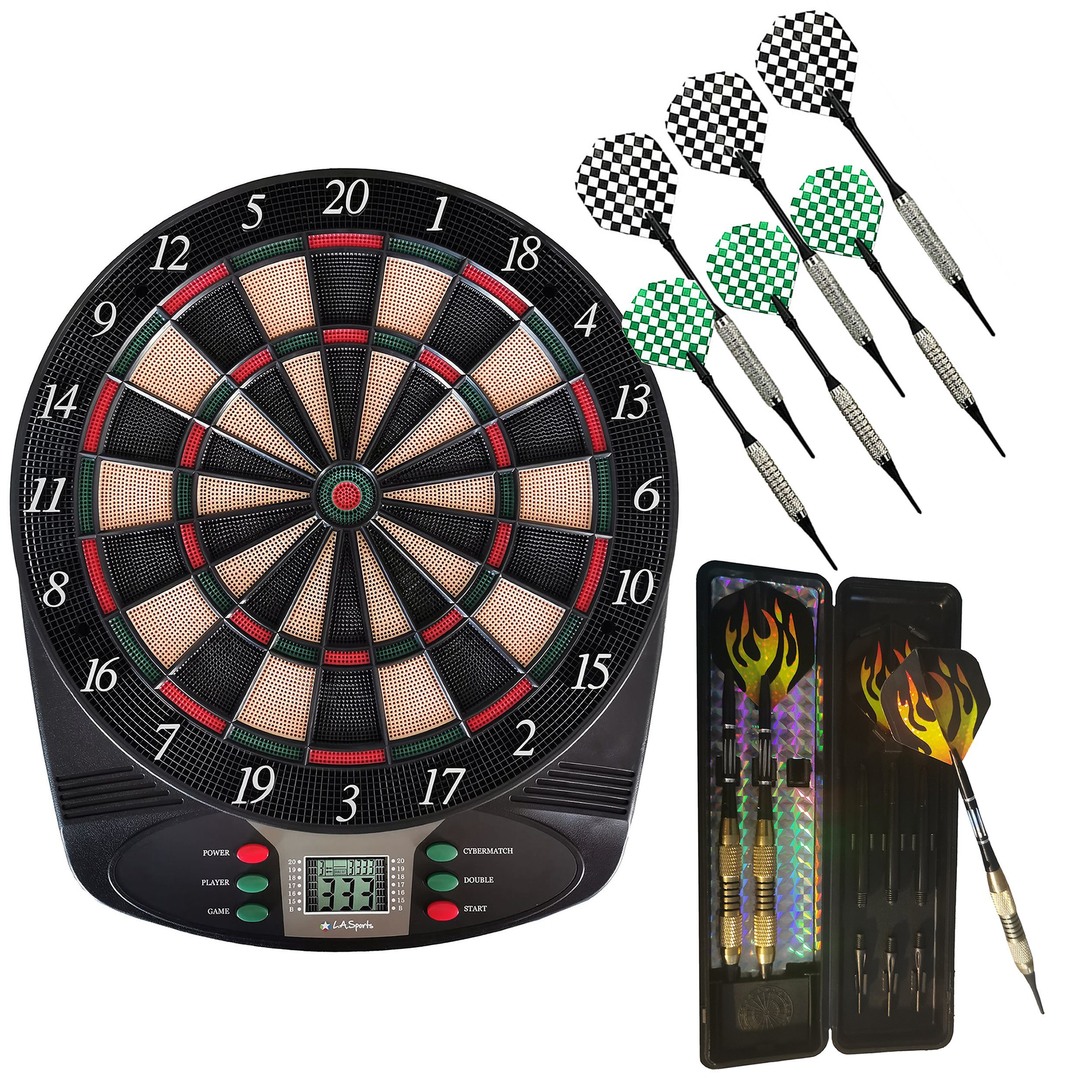 L.A. Sports Dartscheibe Elektronische Dartscheibe Classic 1-8 Spieler inkl.  Zubehör, (Set, mit Pfeilen, Schäften und Ersatzspitzen)