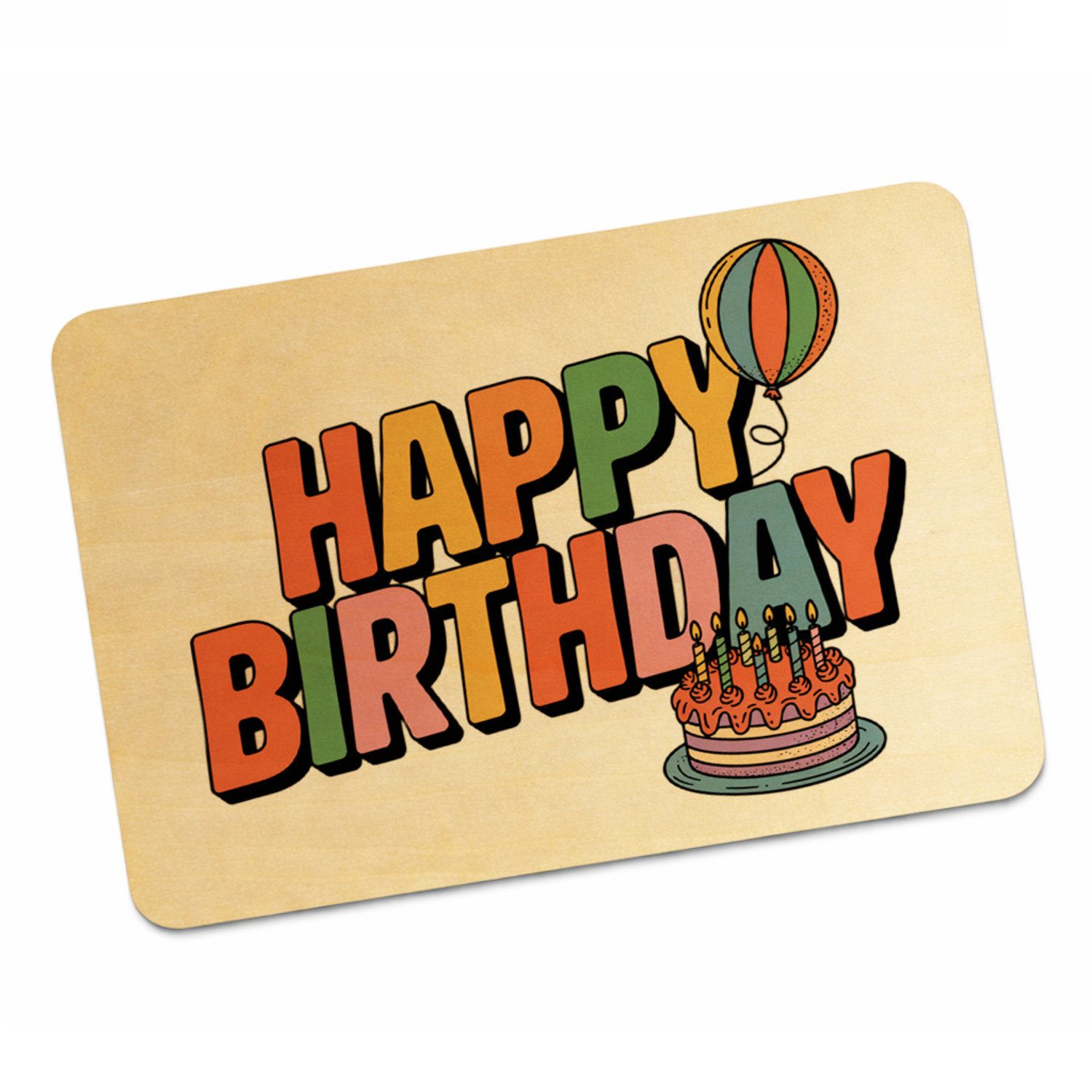 speecheese Postkarte Retro Ballon Happy Birthday Postkarte aus Holz