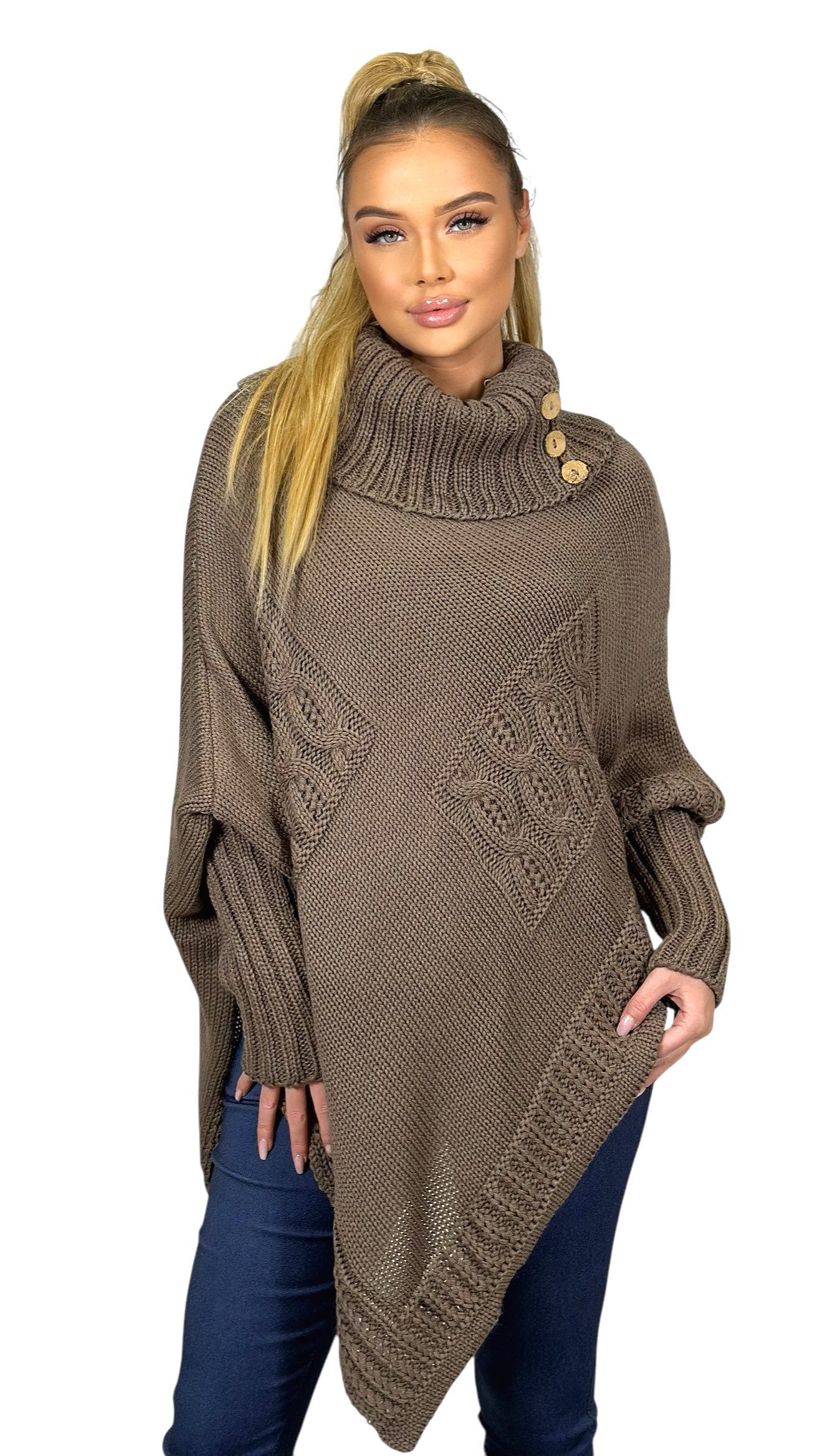 Strickponcho Poncho Strick Sweatshirt Pullover Umhang Überwurf