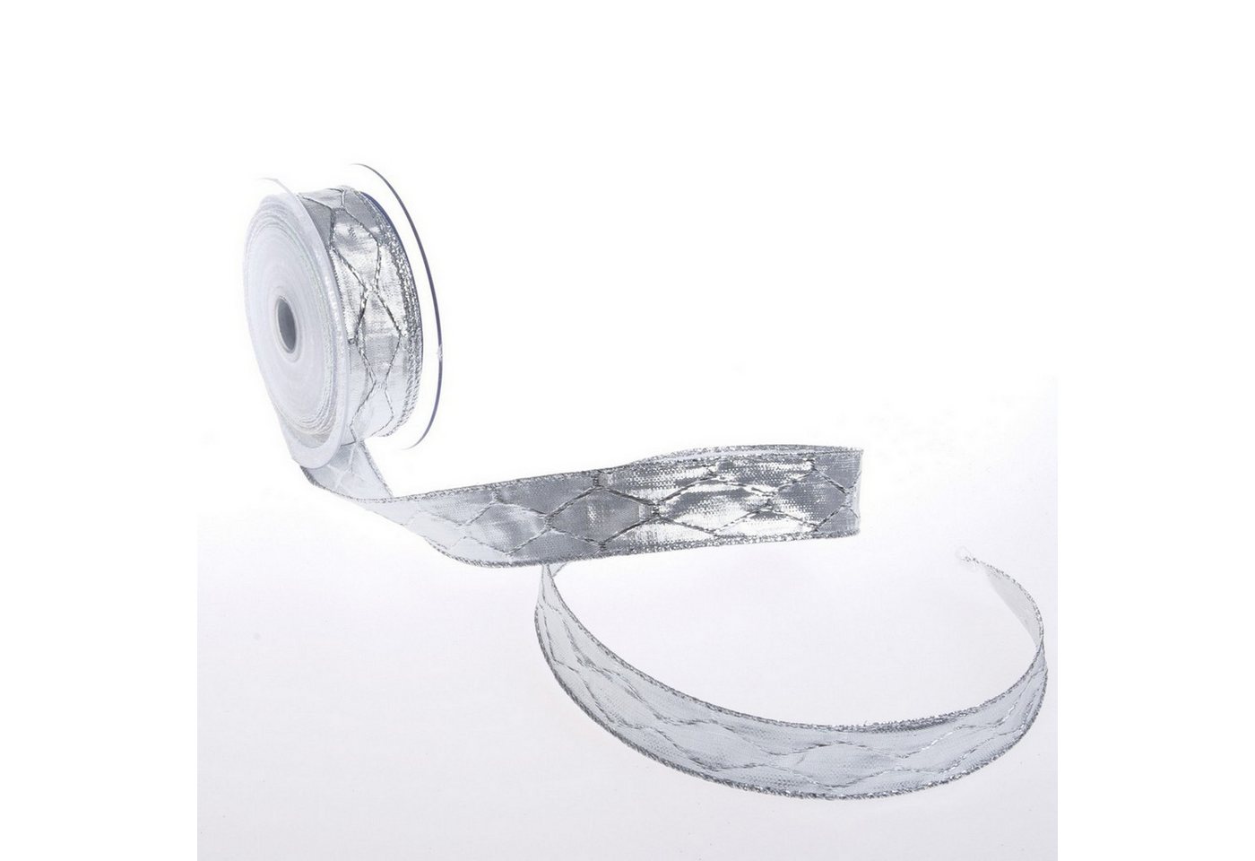 Thumbnail - Deko AS Dekoband Lurexband mit Rauten - silber - 25mm - 10m - 92125 01…