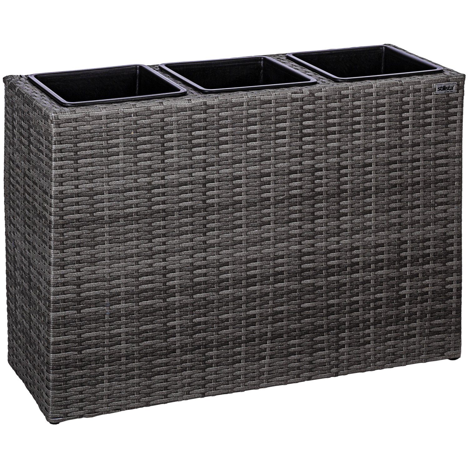 STILISTA Pflanzkübel Polyrattan Pflanzkasten Blumentopf Blumenkasten, 84 x 60 x 29 cm, 3 herausnehmbare Innentöpfe, Farbwahl Grau