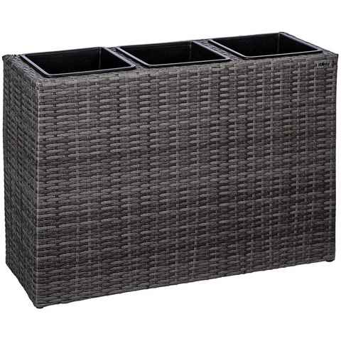 STILISTA Pflanzkübel Polyrattan Pflanzkasten Blumentopf Blumenkasten, 84 x 60 x 29 cm, 3 herausnehmbare Innentöpfe, Farbwahl