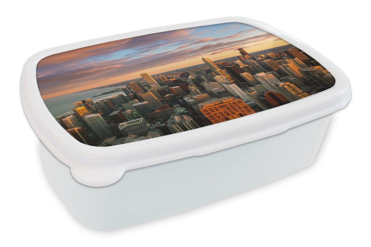 MuchoWow Lunchbox - Brotdose, Mädchen für Jungs Kinder Skyline - Amerika, (2-tlg), Stadt weiß Wolken und - Kunststoff, und für Brotbox Erwachsene