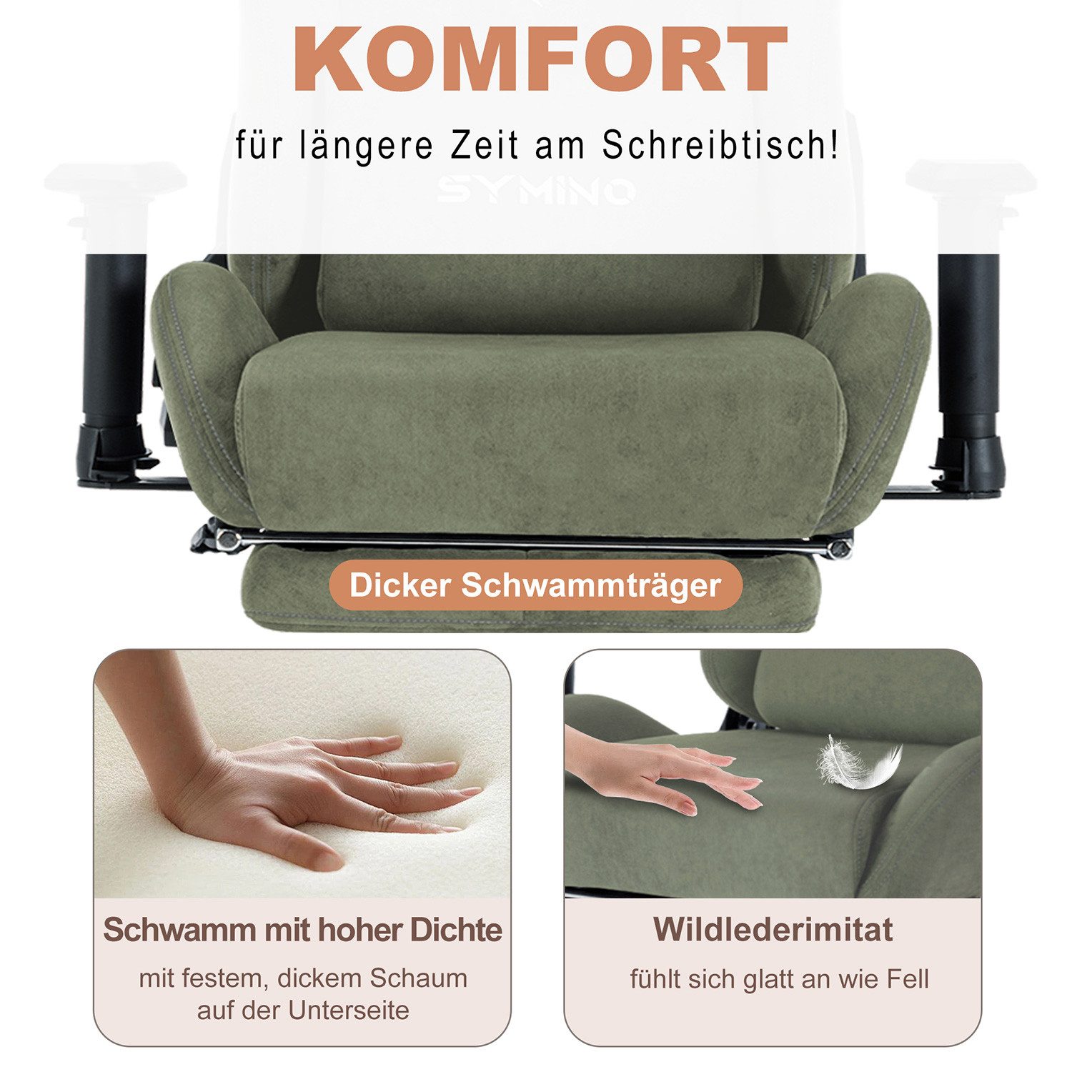 symino Gaming-Stuhl Premium Alcantara Stoff, ergonomischer, Serie MP