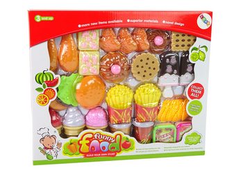 LEAN Toys Kinder-Küchenset Lebensmittelset Fast Food Café Küchenset Hähnchen Gebäck Torte Kekse