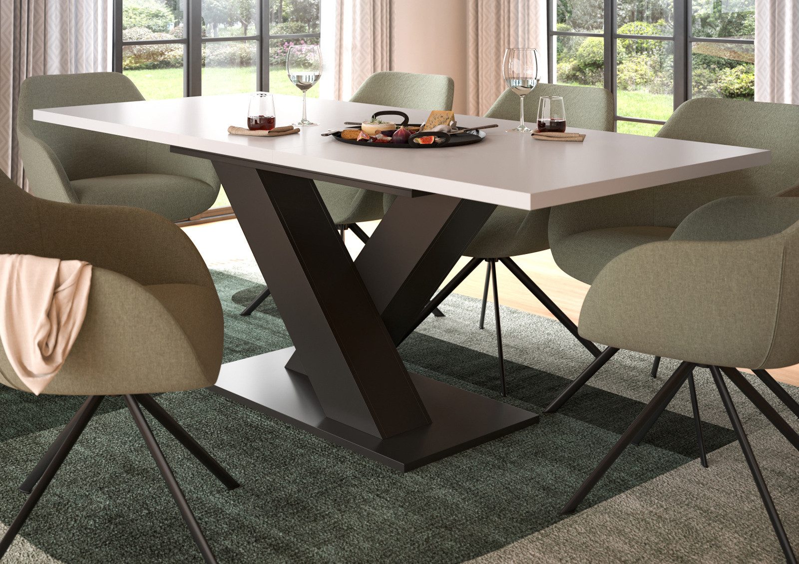 Inn.Furn Esstisch Home-X (Küchentisch in weiß mit grau, ausziehbar, 150 - 1 günstig online kaufen