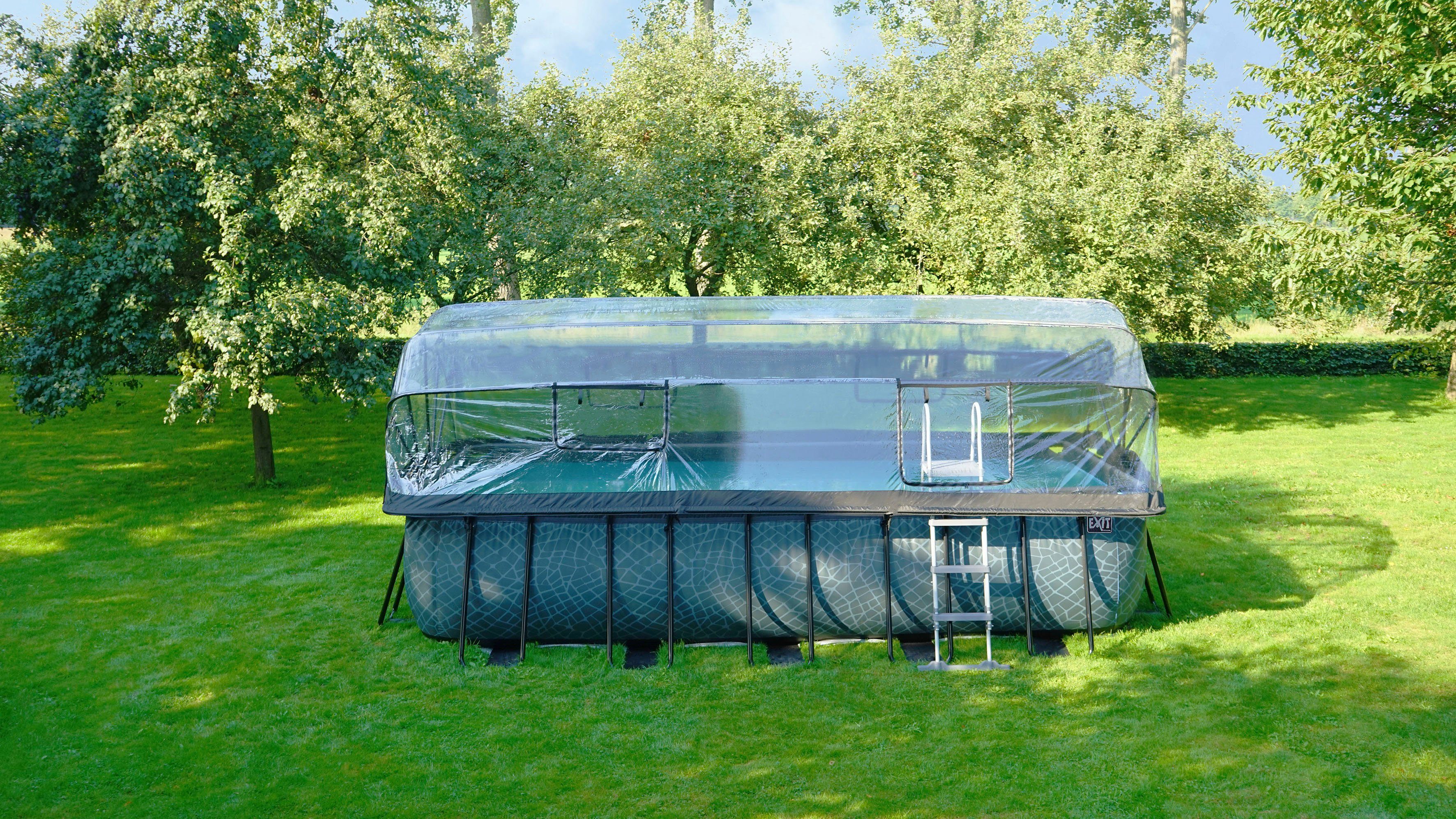 EXIT Framepool inkl. multifunktionaler Abdeckung & Wärmepumpe (Set, 5-tlg), 250x540x122 cm, mit Sandfilteranlage, Wärmepumpe, Sicherheitsleiter