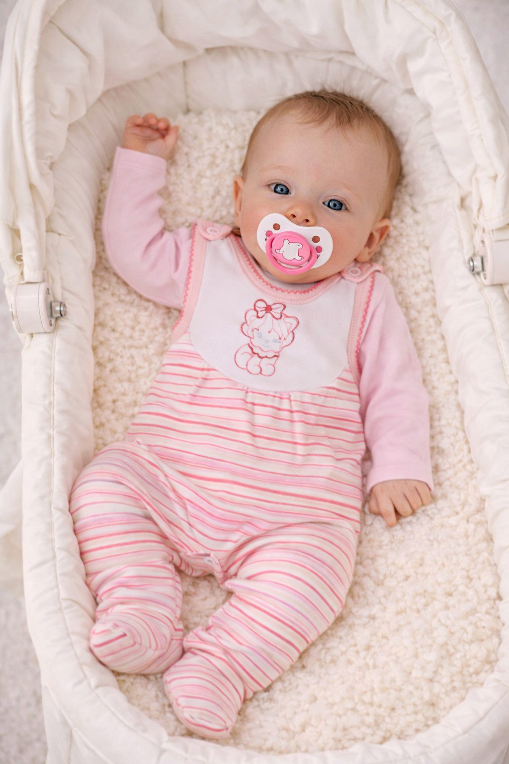 La Bortini Strampler Baby Strampler Langamshirt in Rosa gestreift mit Hund Anzug (für Mädchen, Erstlingsset 2-teilig) aus Baumwolle, 50 56 62 68 74, für Neugeborene, gestreift