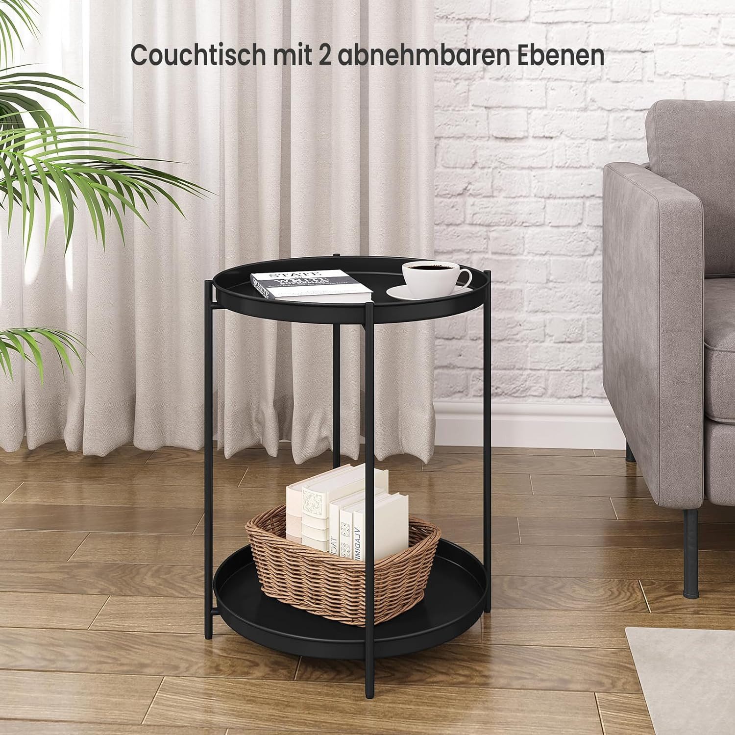 Woltu Beistelltisch (1-St), mit Stauraum, 2 abnehmbare Tabletts, rund, aus günstig online kaufen