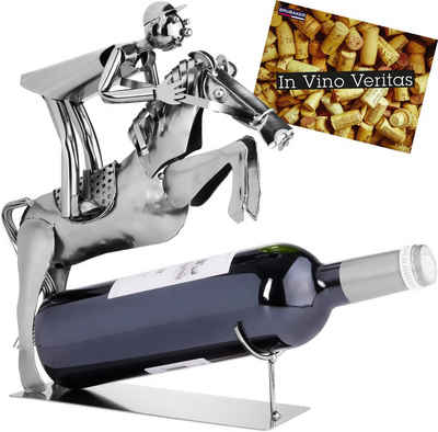 BRUBAKER Weinflaschenhalter Reiter im Sprung mit Pferd, (inklusive Grußkarte), Metall Skulptur, Wein Geschenk, Flaschenhalter