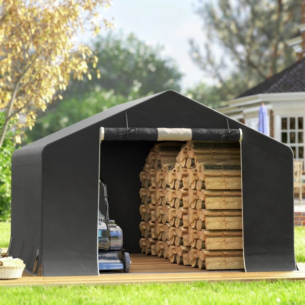 CHICFURN Gerätezelt Tragbarer Gartenschuppen Dunkelgrau, Fahrradzelt, Metallrahmen, (Packung, 1 tlg., Rolltür mit Reißverschluss für einfachen Zugang), Vielseitige Aufbewahrung für Fahrräder, Werkzeuge & Gartenmöbel