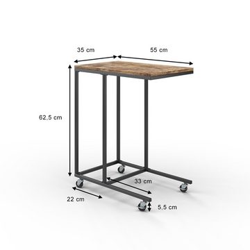 Vicco Beistelltisch Kaffeetisch Sofatisch FYRK Antikholz-Optik mit Rollen