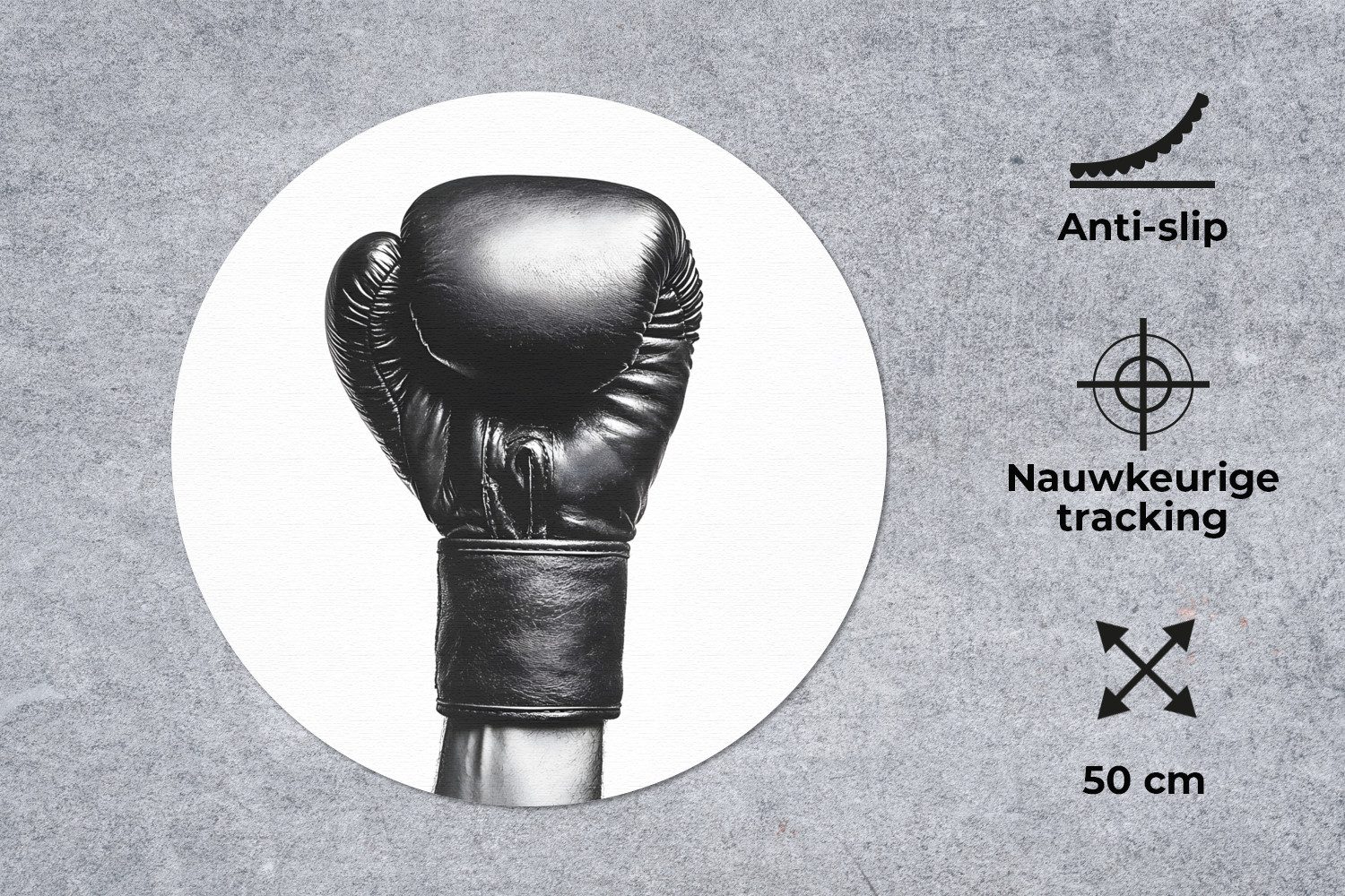 MuchoWow Mauspad Boxhandschuh - Schwarz - Hand (1-St), Gaming, Rutschfester Unterseite, Mausunterlage, Rund 50x50 cm