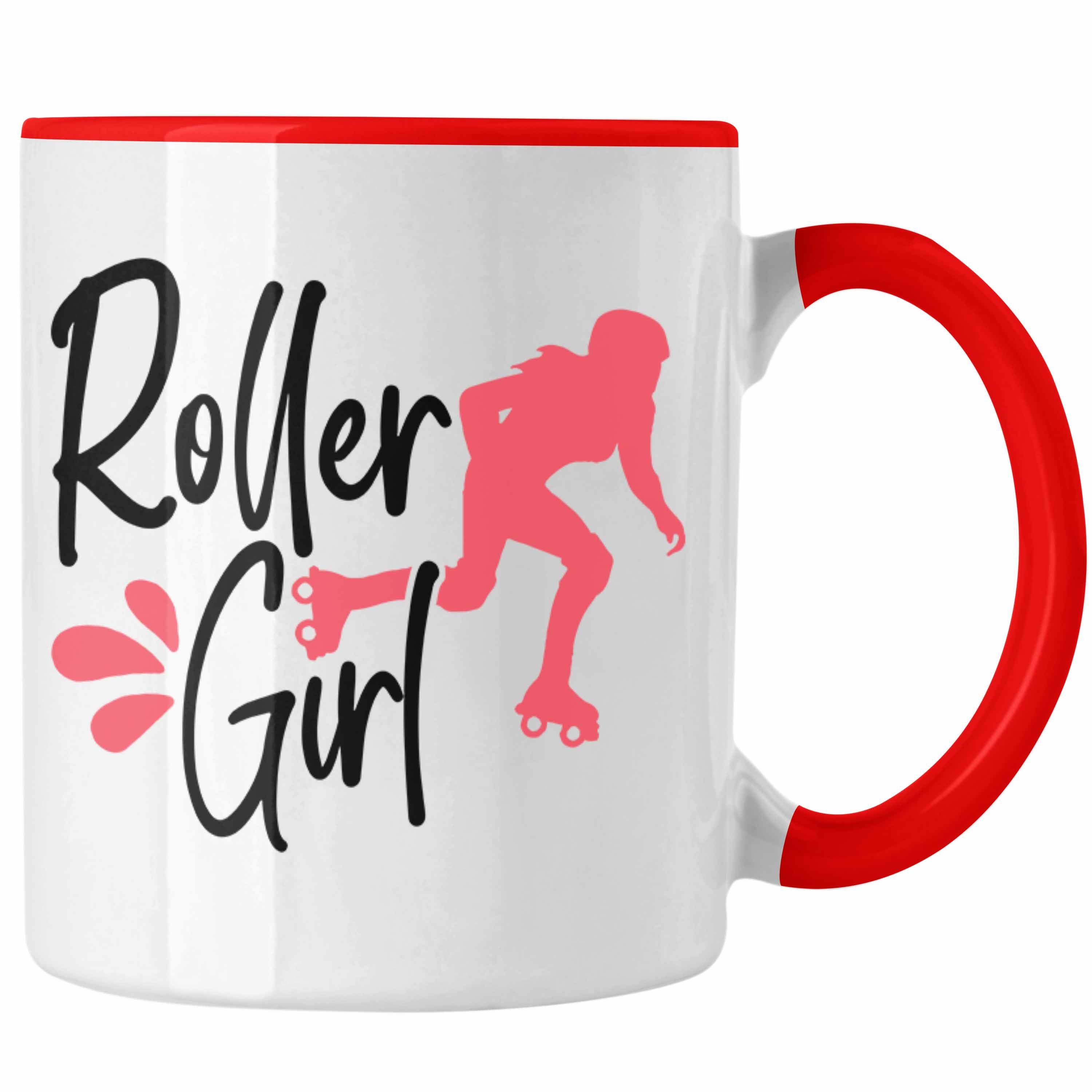 Trendation Tasse Lustige Rollschuh Tasse Geschenk für Roller Girls "Roller Girl" Nostal Rot