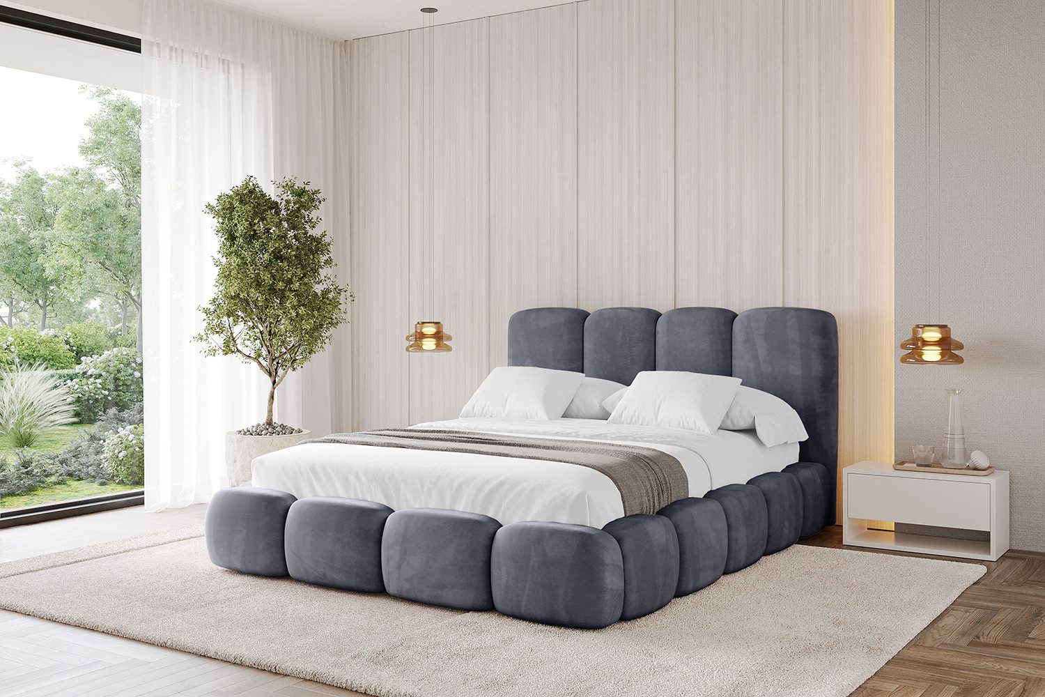ALTDECOR Polsterbett KALA (Polsterbett mit Bettkasten und Lattenrost, Boxbett ohne Matratze), Doppelbett mit Stauraum, Bett mit Kopfteil