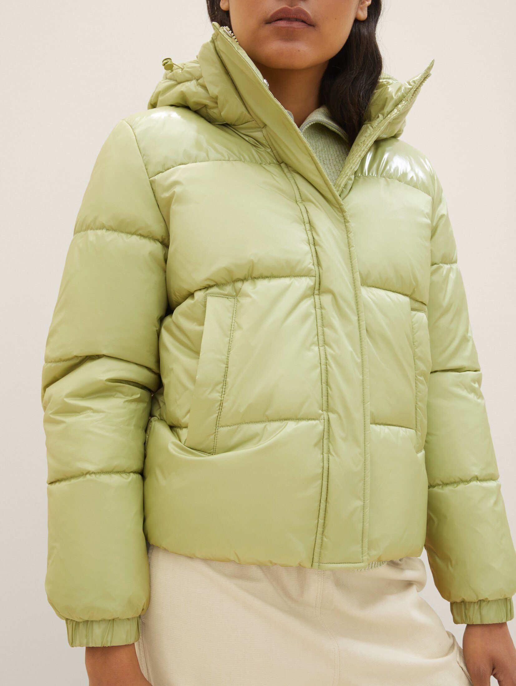 TOM TAILOR mit pear recycelten Denim Polyamiden Pufferjacke green Winterjacke dusty