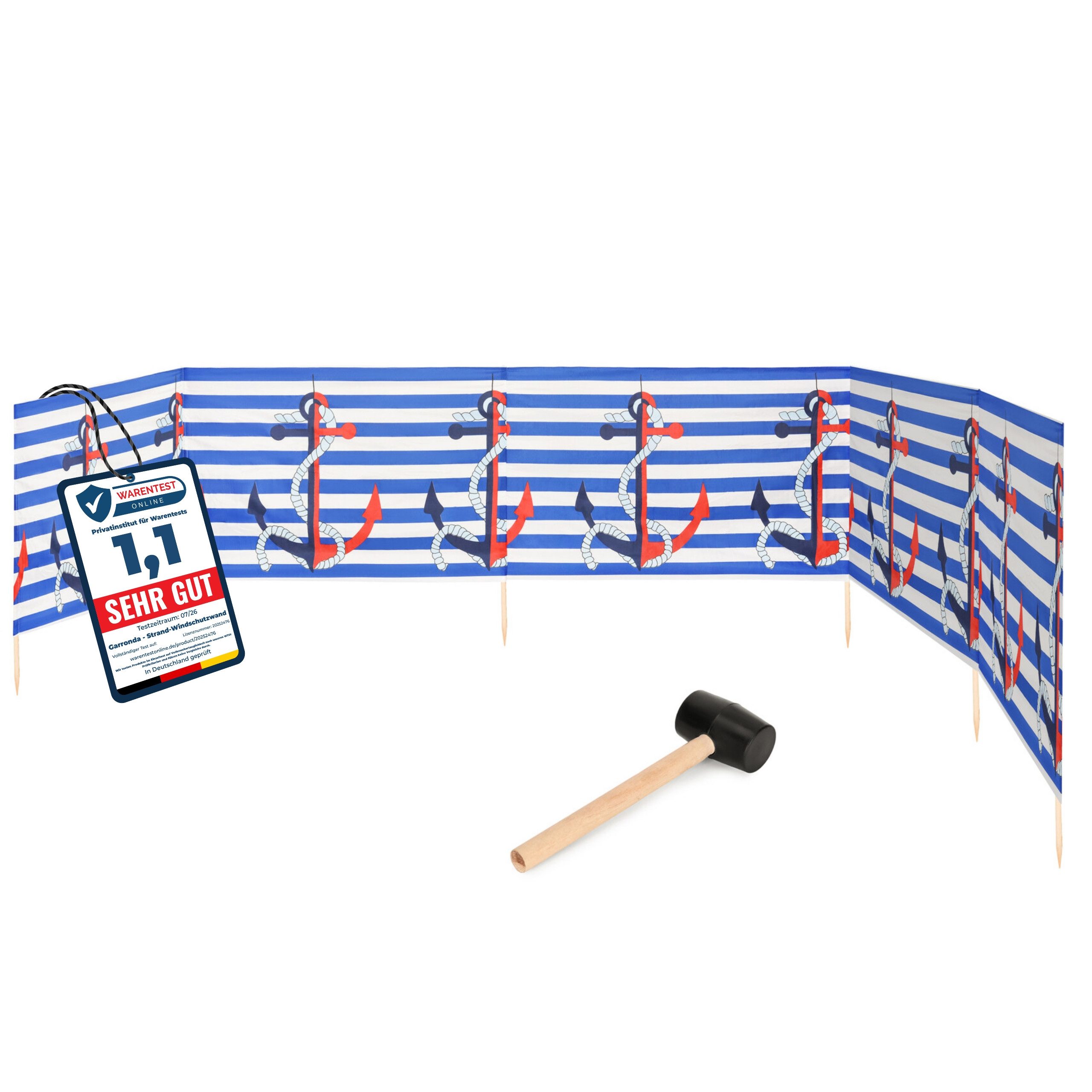 Garronda Windschutz Strand Sichtschutz 6m lang mit Gummihammer Garten Meer GAEX001