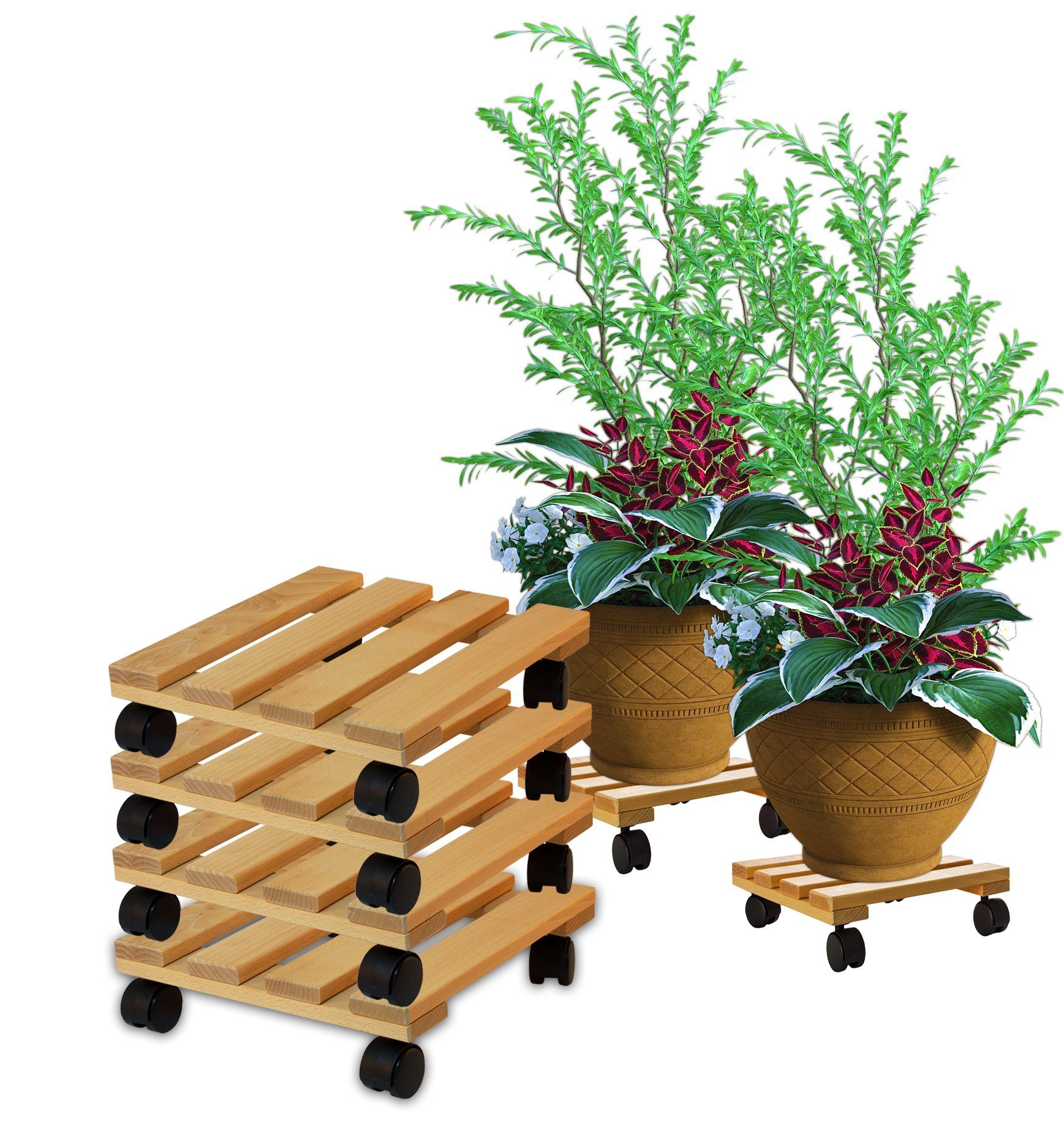 BigDean Blumentopfuntersetzer Pflanzenroller eckig Buchenholz Holz günstig online kaufen