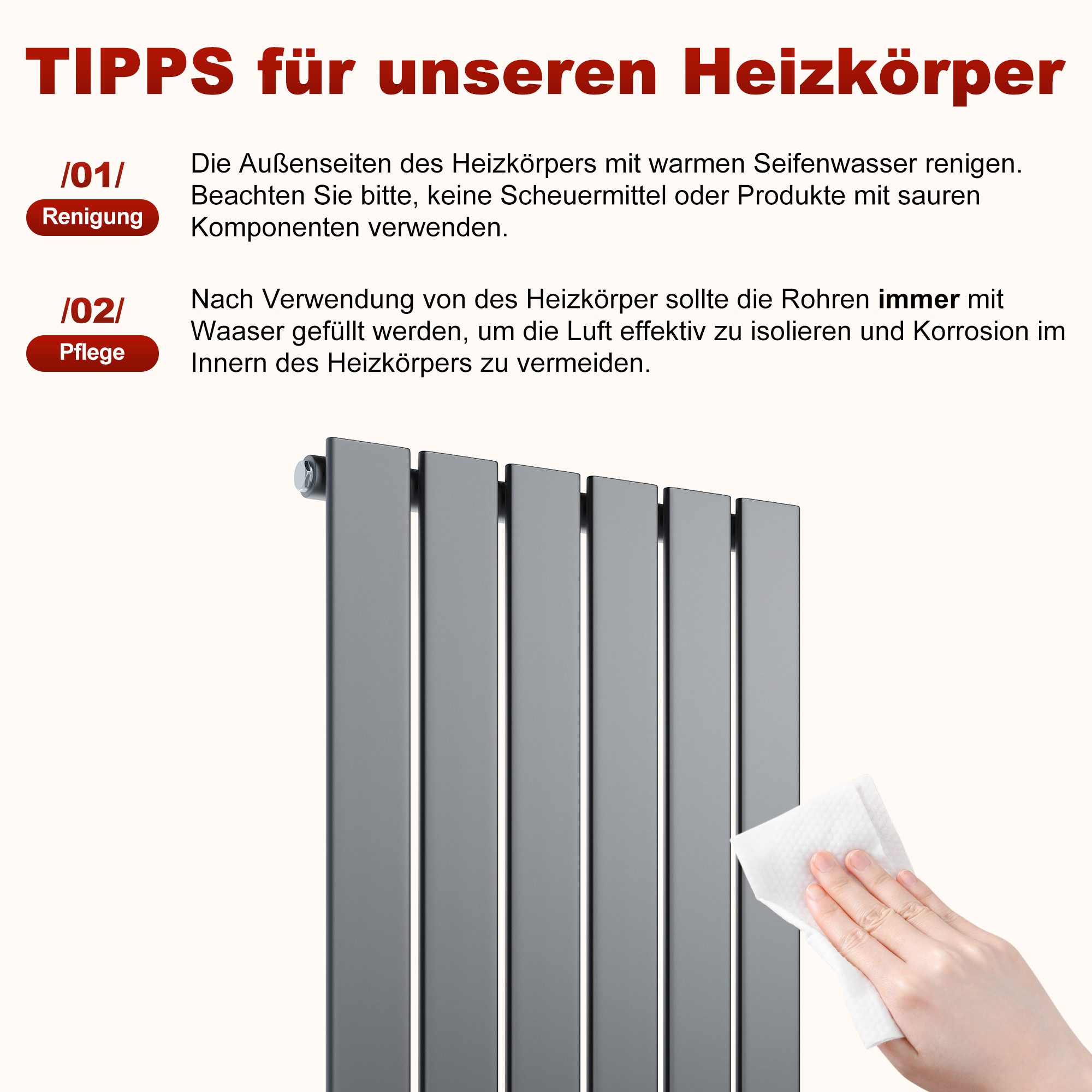 SONNI Heizkörper Vertikale Flachrohr-Heizung, SPCC Baustahl