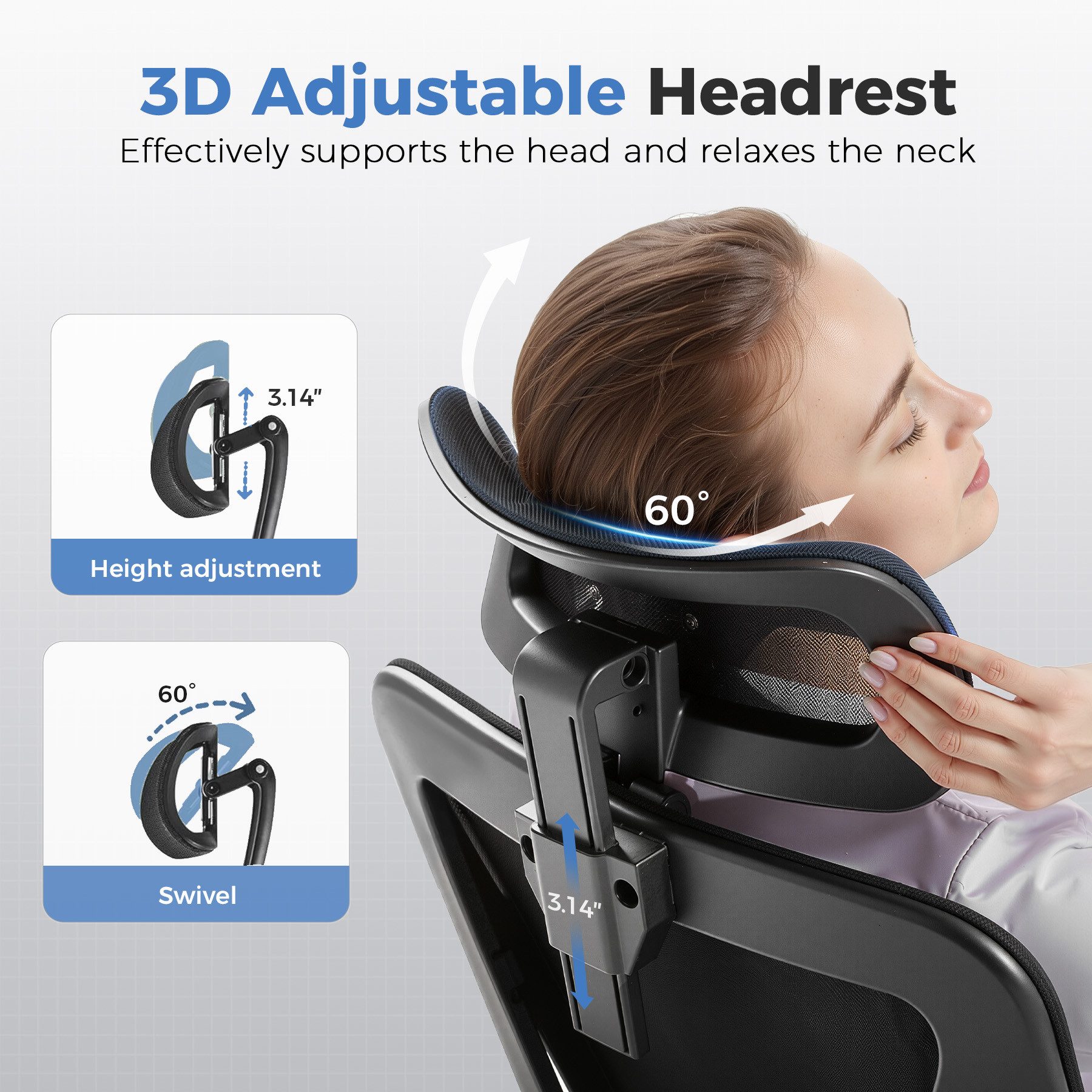 GTPLAYER Bürostuhl Ergonomischer Schreibtischstuhl mit 3D Lendenwirbelstütze & Kopfstütze, verstellbare Armlehnen, Office Chair mit Wippfunktion – Bild 2 von 5