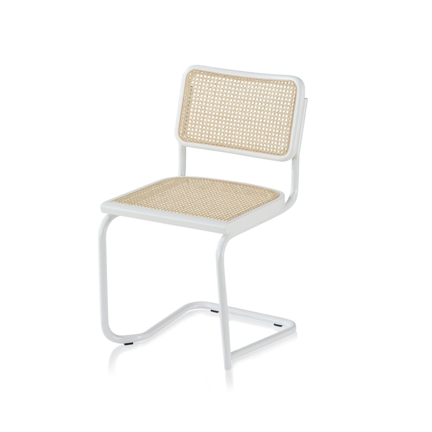 KHG Freischwinger Esszimmerstuhl Metallgestell Weiß, Rattaneflecht, Made in Italy, Rattangeflecht, Buchenrahmen, Freischwinger