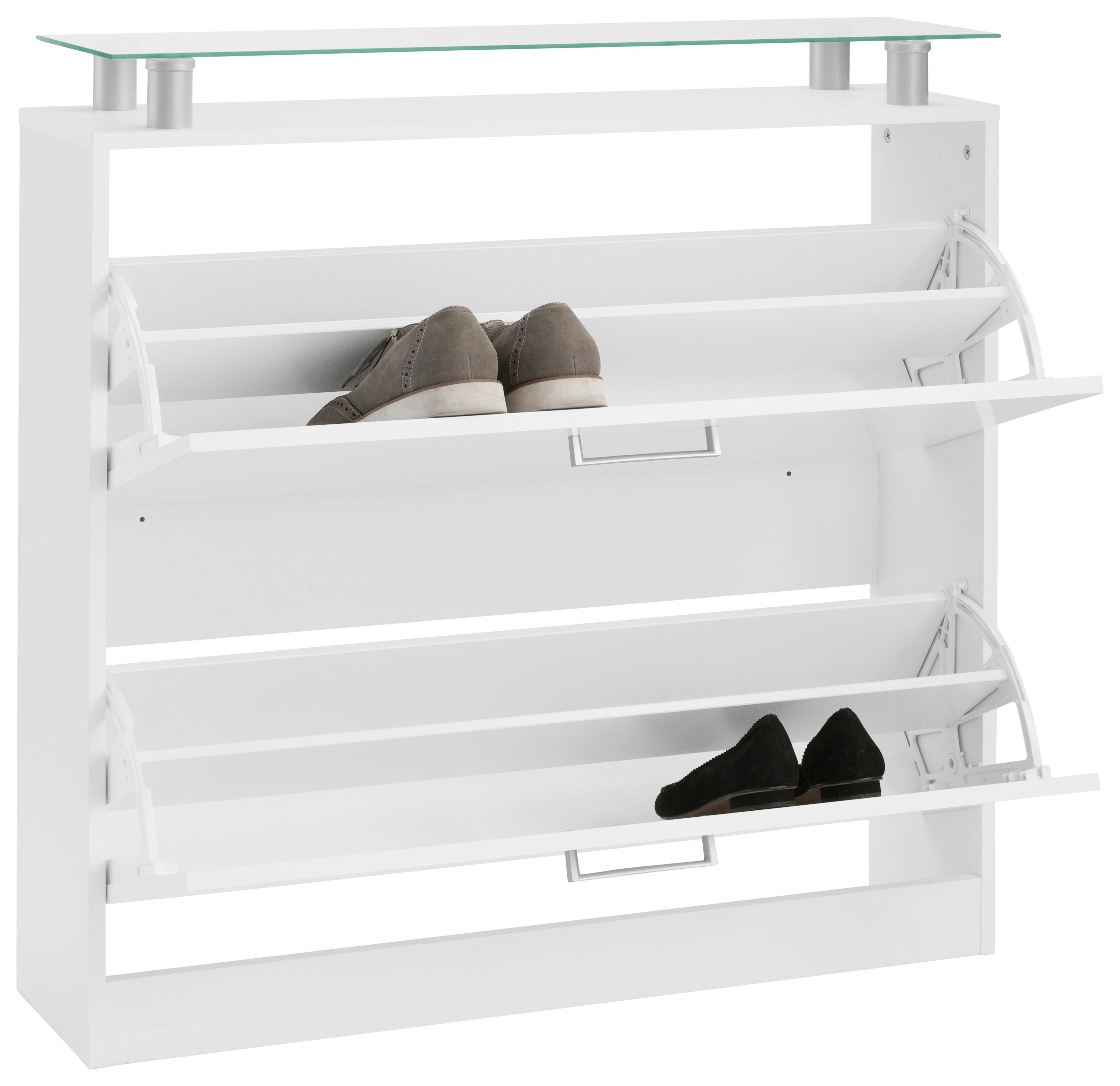 borchardt Möbel Schuhschrank Finn, Schuhregal, Schuhkipper für 12-16 Paar Schuhe Breite 89 cm, mit Glasablage – Bild 4 von 5