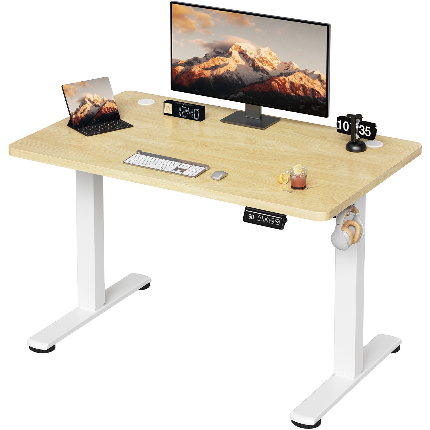 HOMALL Schreibtisch Höhenverstellbar elektrischer Memory-Funktion 100/120/140/160/180cm (Zweistufige Hohenverstellung Ergonomischer Kopfhorerhaken und Kabelhalterung)