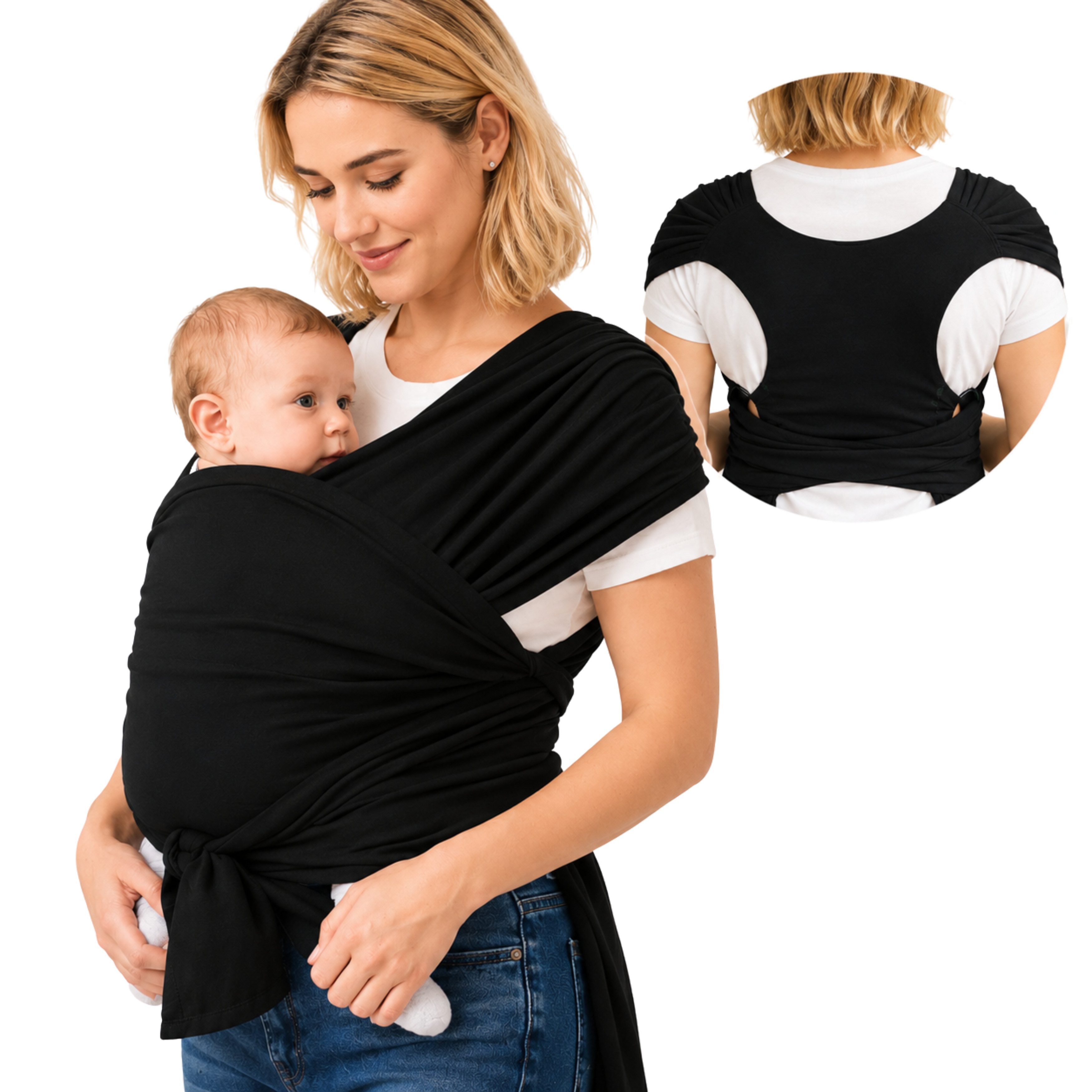 SKY & ZEN Tragetuch Baby Neugeborene - Babytragetuch ohne binden, Babytrage ab Geburt bis 15 Kilo, elastisches Tragetuch