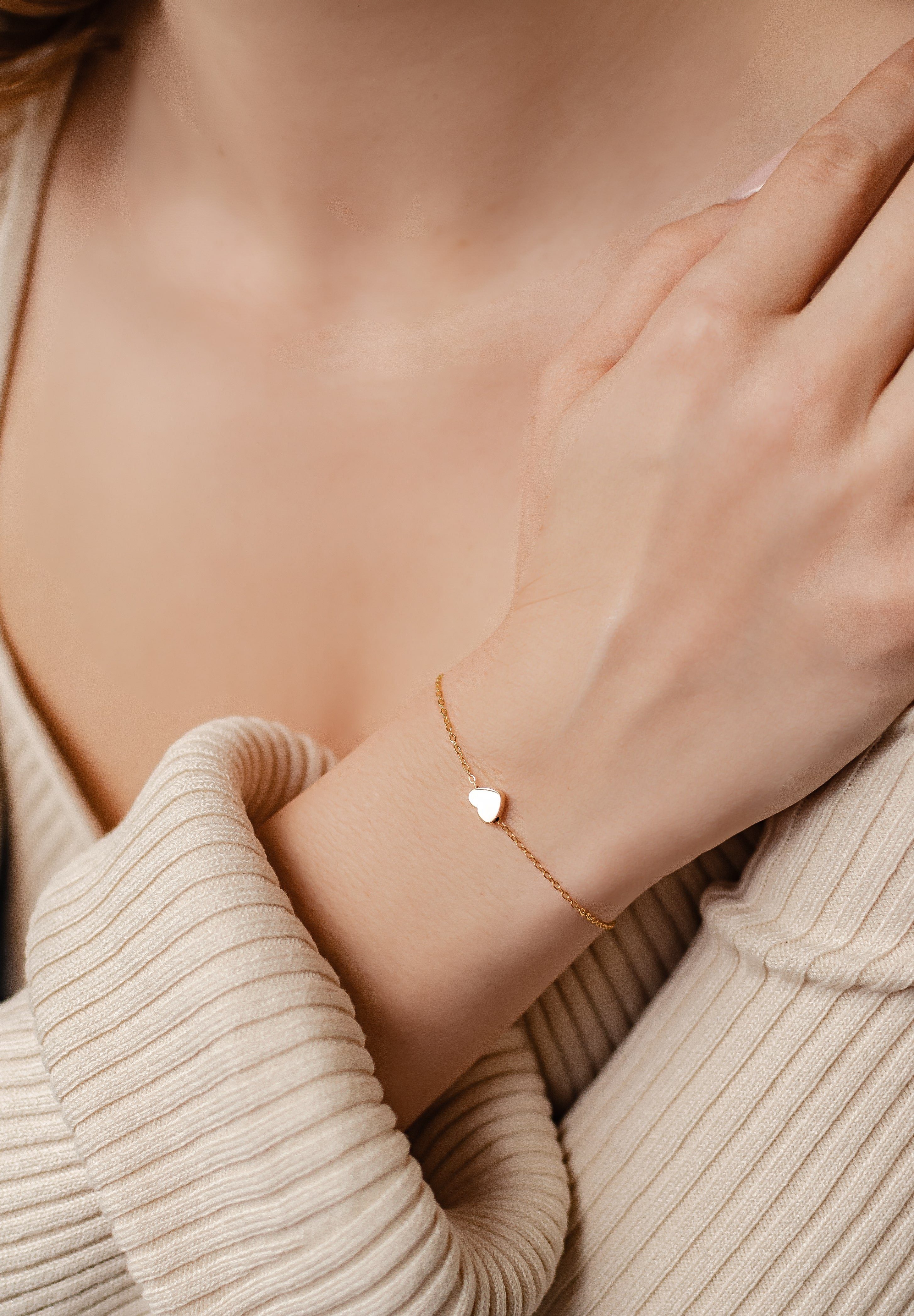 Hey Happiness Charm-Armband Herz Anhänger klein, 18K Roségold vergoldet, Ed günstig online kaufen