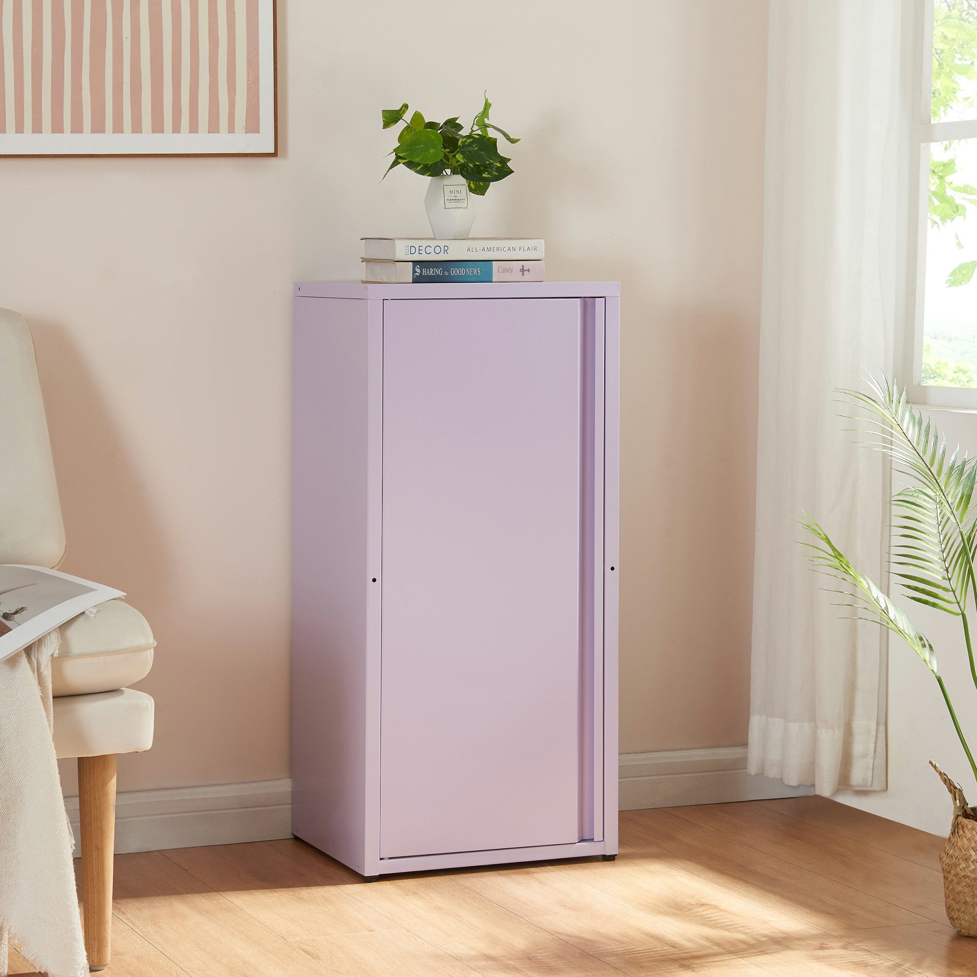 en.casa Mehrzweckschrank »Burlöv« mit 1 Tür und 2 Ablagen 88x40x35 cm Lila günstig online kaufen