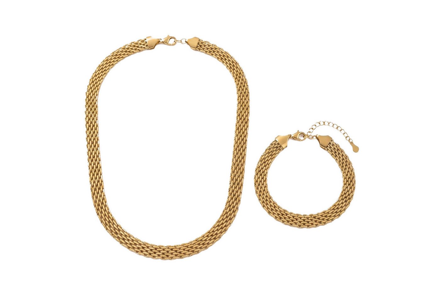KARMA Schmuckset Damen Gold Edelstahl vergoldet Halskette und Armband (rostfrei pflegeleichht, 2-tlg., wasserfest und hypoallergen), Kette Armschmuck Geschenkset für Frauen