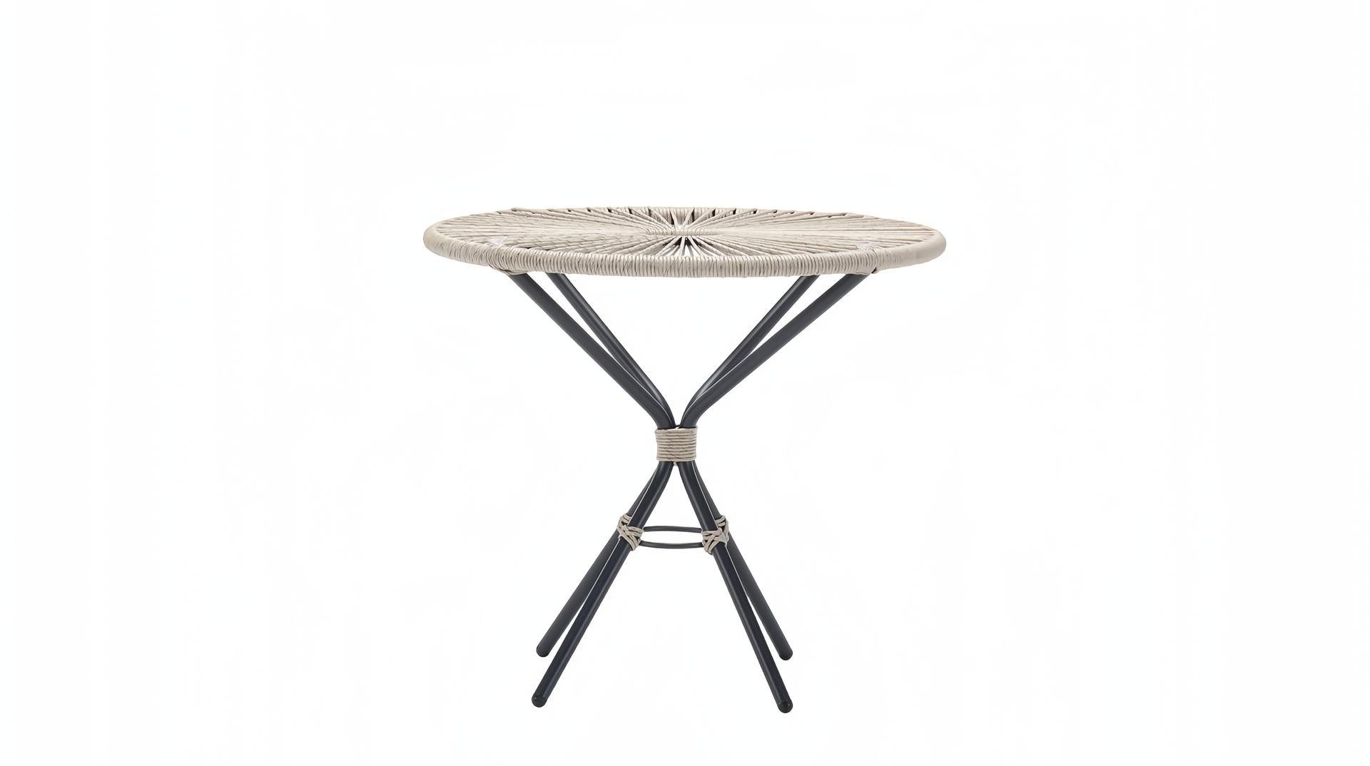 Xlmoebel Gartentisch Runder Kaffeetisch aus grauem Rattan im luxuriösen Design (Couchtisch, 1-St., Couchtisch), Made in Europa