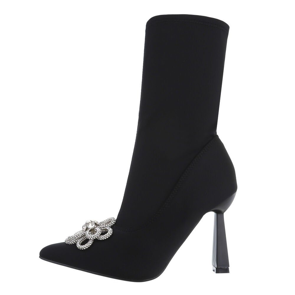 Ital-Design Damen Abendschuhe Elegant High-Heel-Stiefelette Pfennig-/Stilettoabsatz High-Heel Stiefeletten in Schwarz