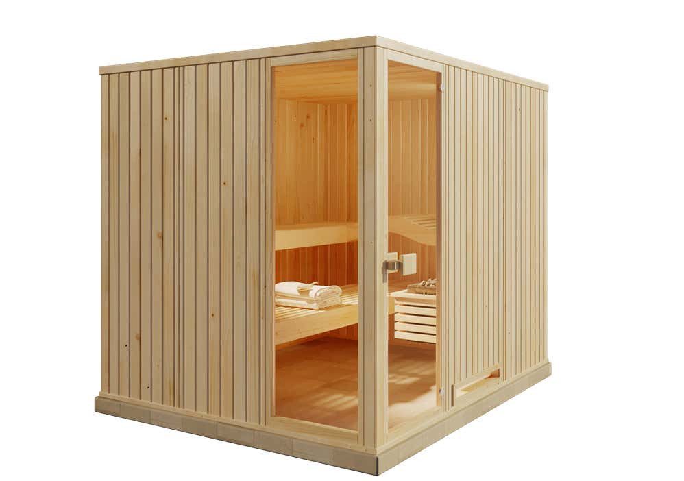 FinnTherm Sauna Innensauna Ergo Ausblick, BxTxH: 244 x 194 x 199 cm, 40 mm, in Naturbelassen