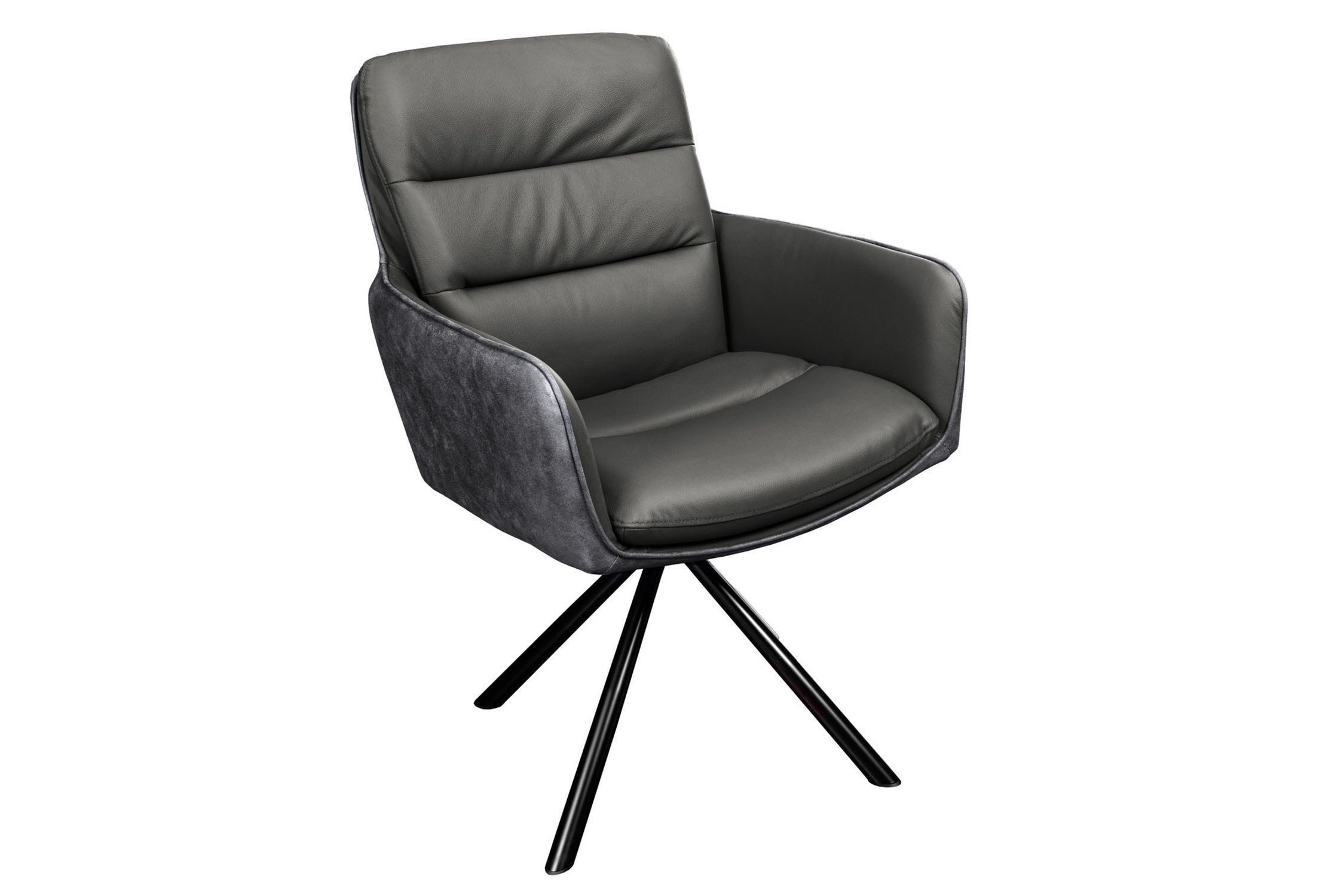 Licht-Erlebnisse Drehstuhl CARLO, Leder Stoff Metall in Grau Schwarz B: 58 cm ohne Rollen