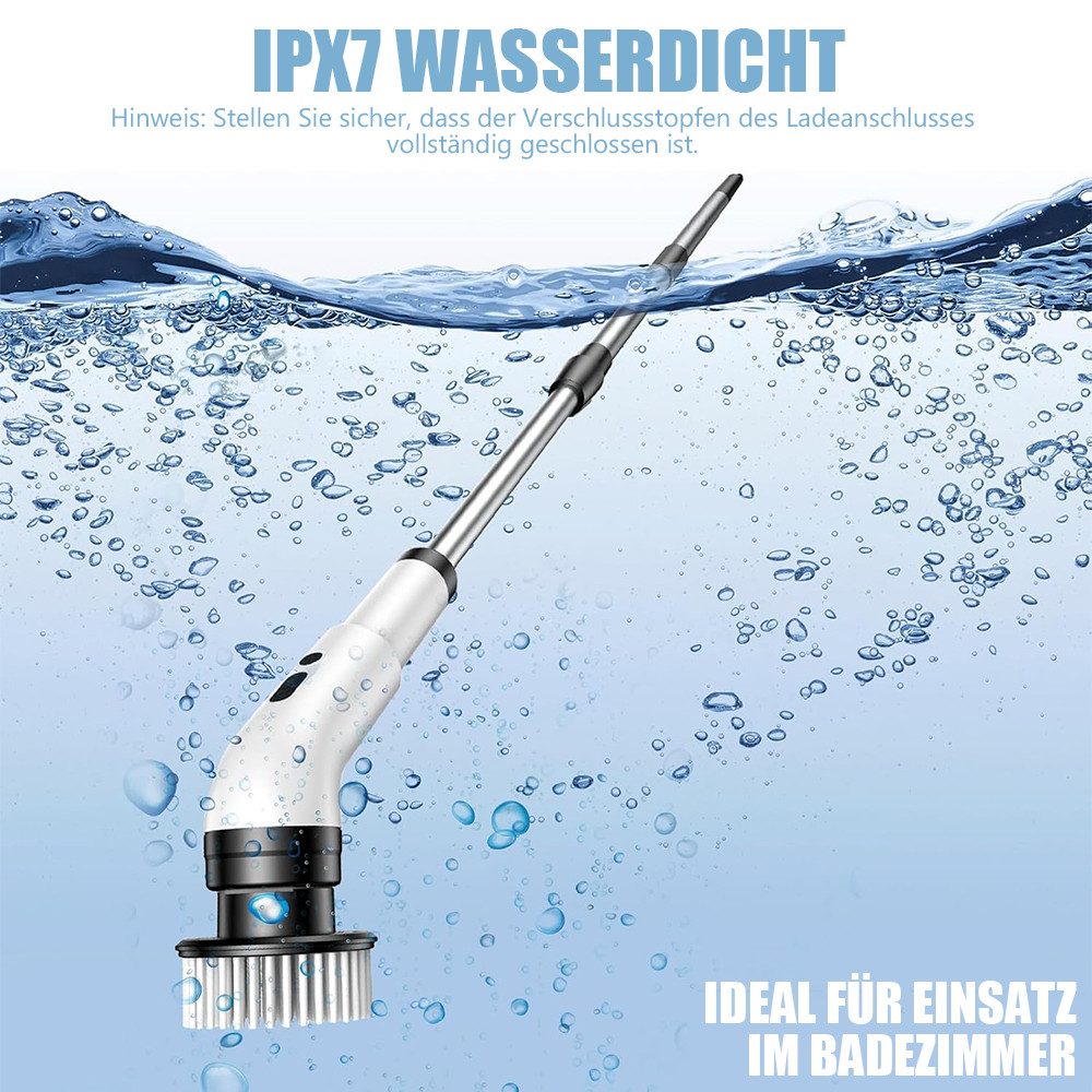 TUWENA Reinigungsbürsten-Set 9 in 1 Elektrische Reinigungsbürste, Spin Scrubber mit Lang Griff, 3 Modi, Duschreiniger Bürste für Bad, Küche, Fliesen und Auto – Bild 5 von 5
