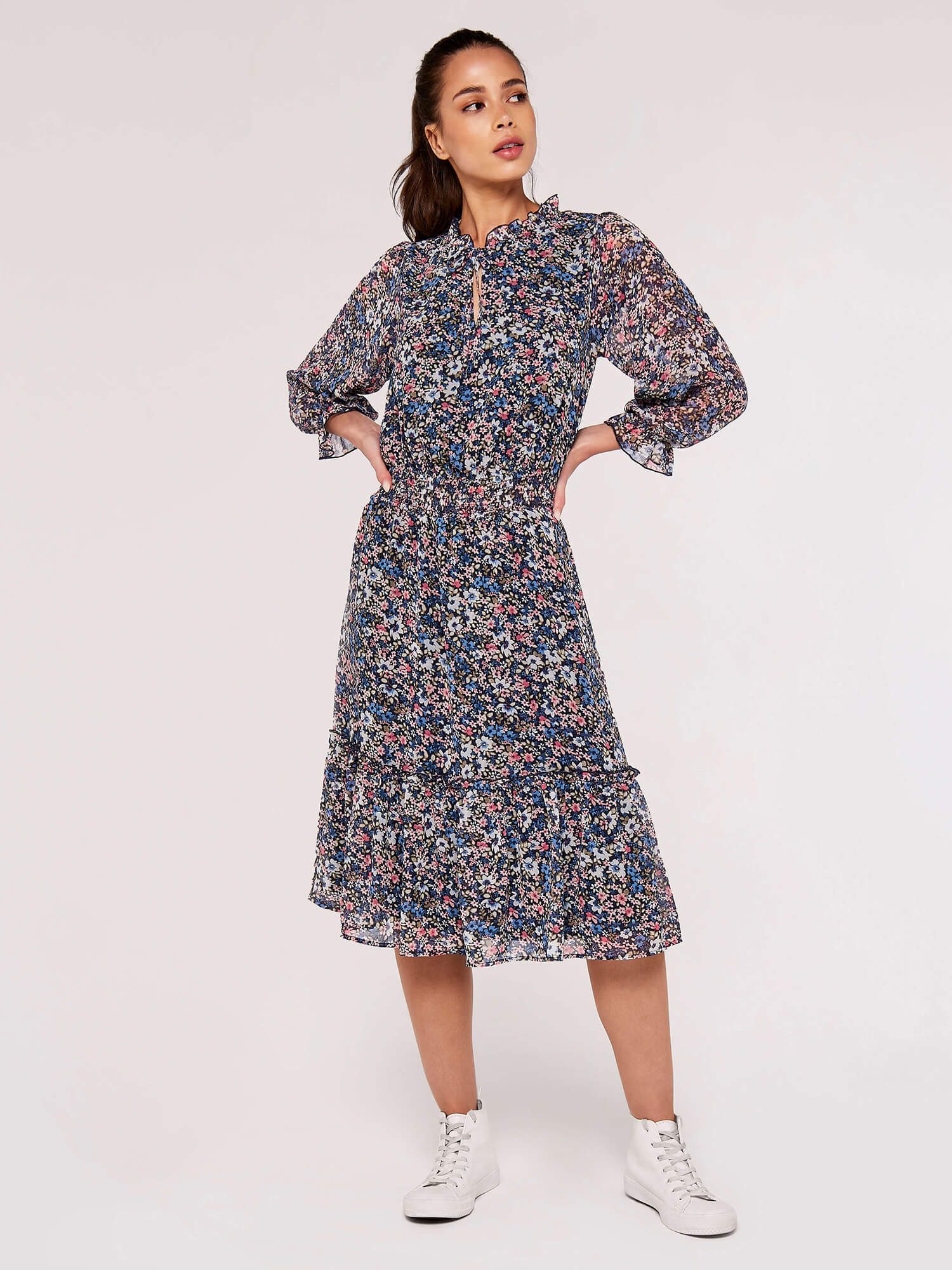 Midikleid Blumenchiffon Midikleid