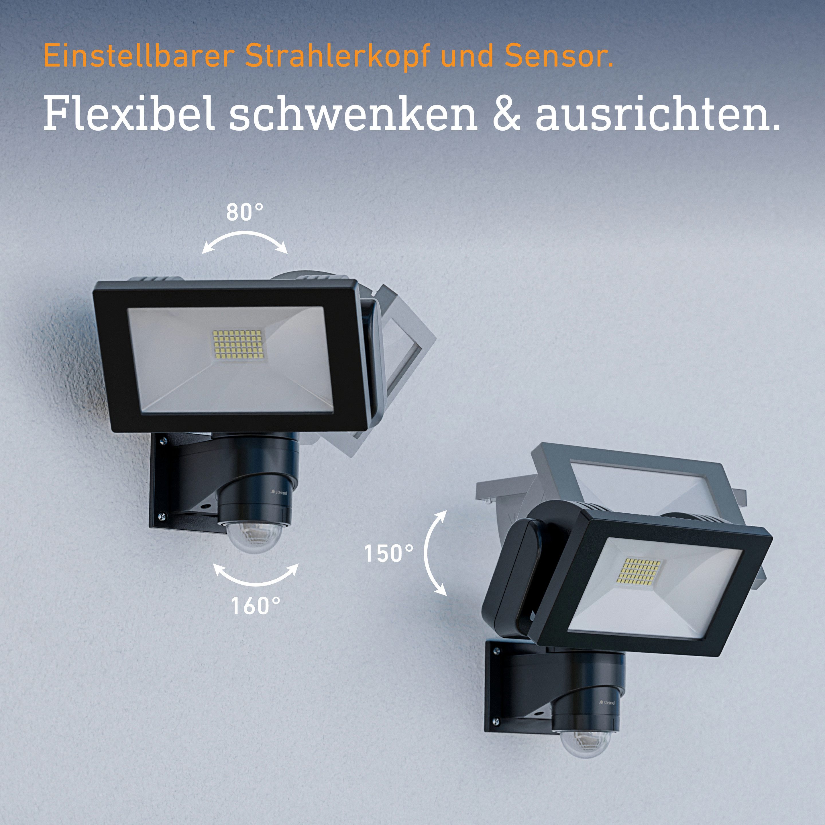 steinel LED Wandstrahler LS 300, mit Bewegungsmelder, LED fest integriert, Neutralweiß, 29,5 W, schwenkbar, neutralweiß