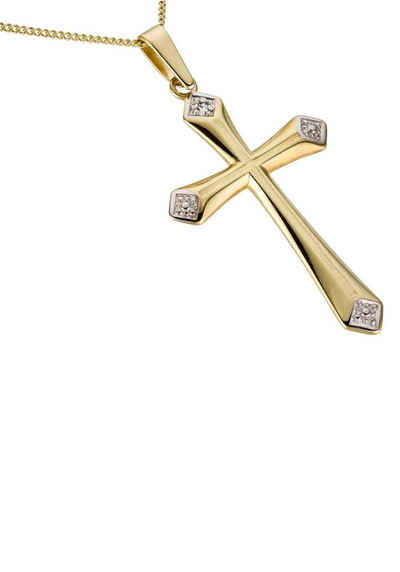 Firetti Kettenanhänger Schmuck Geschenk Gold 333 Halsschmuck Anhänger für Halskette Kreuz, Made in Germany - mit Diamant