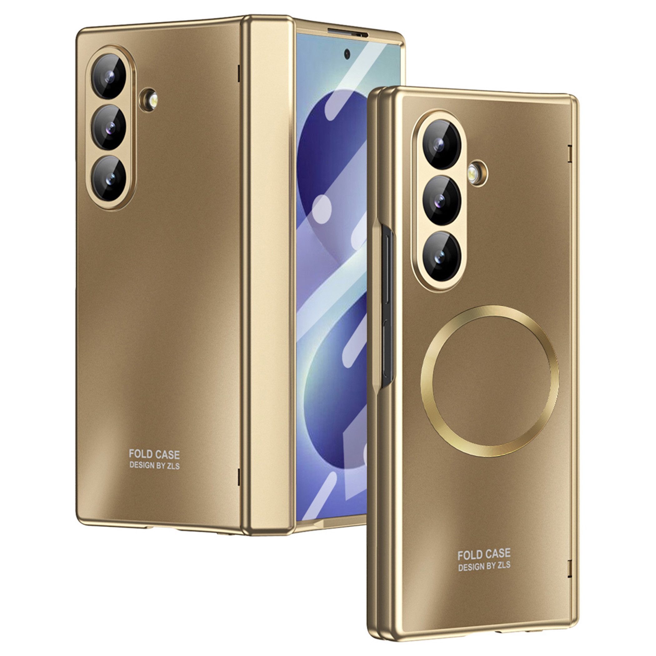 Wigento Handyhülle Klapphülle + H9 Display Glas Samsung Galaxy Z Fold8 Ultra 5G Gold 8,00 Zoll und 6,50 Zoll, Kamera Lisen Schutz