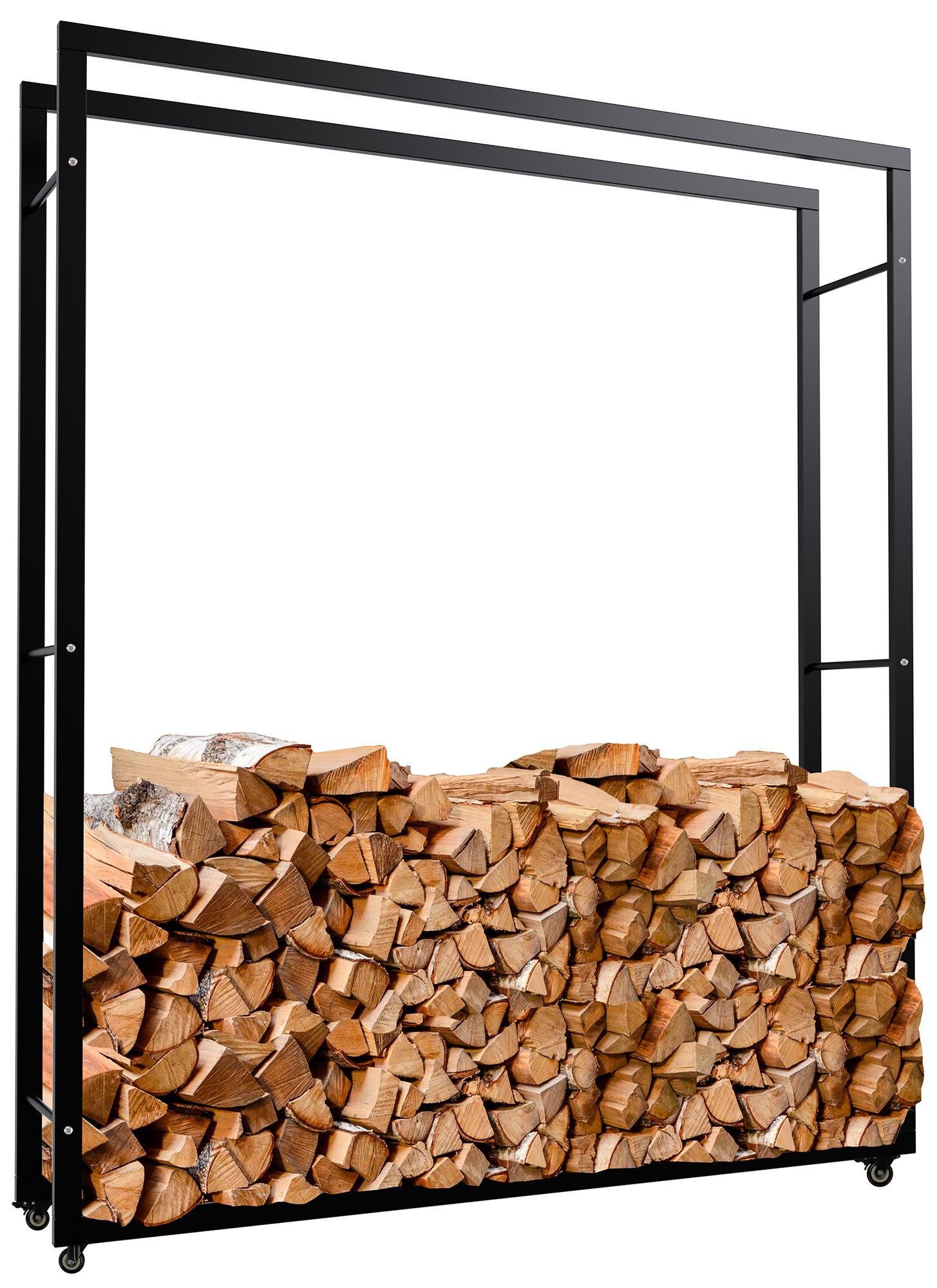 TPFLiving Kaminholzregal Turea, BxTxH:150x25x175 cm, (Vier gummierte Hartbodenrollen mit Feststellfunktion, Stabile Konstruktion mit seitlichen Querstreben), Ideal für Wohnräume, Flur, Keller oder Garage