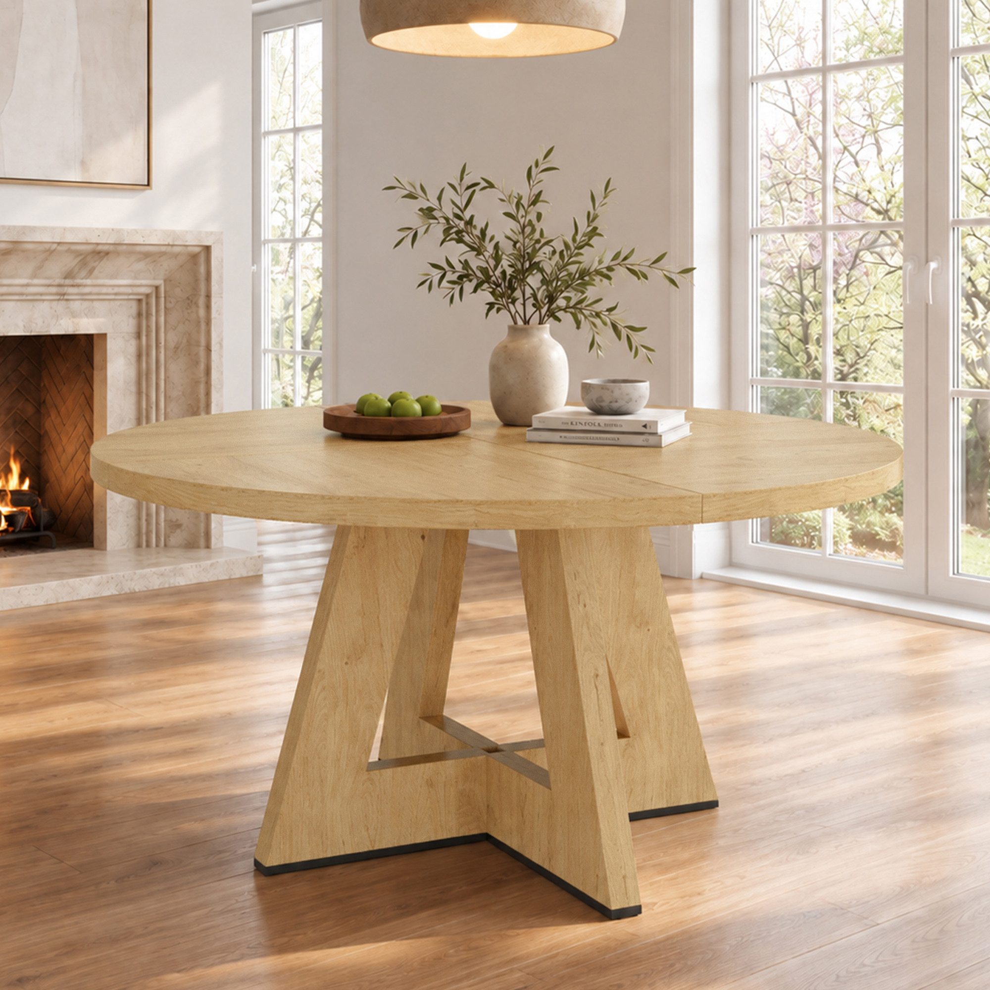 Flieks Esstisch Runder Küchentisch B120xH75 cm, verdickte Tischplatte 2,8cm (1-St., 1 Tisch), multifunktionalaler Tisch Schreibtisch Landhausstil Eichenfarbe