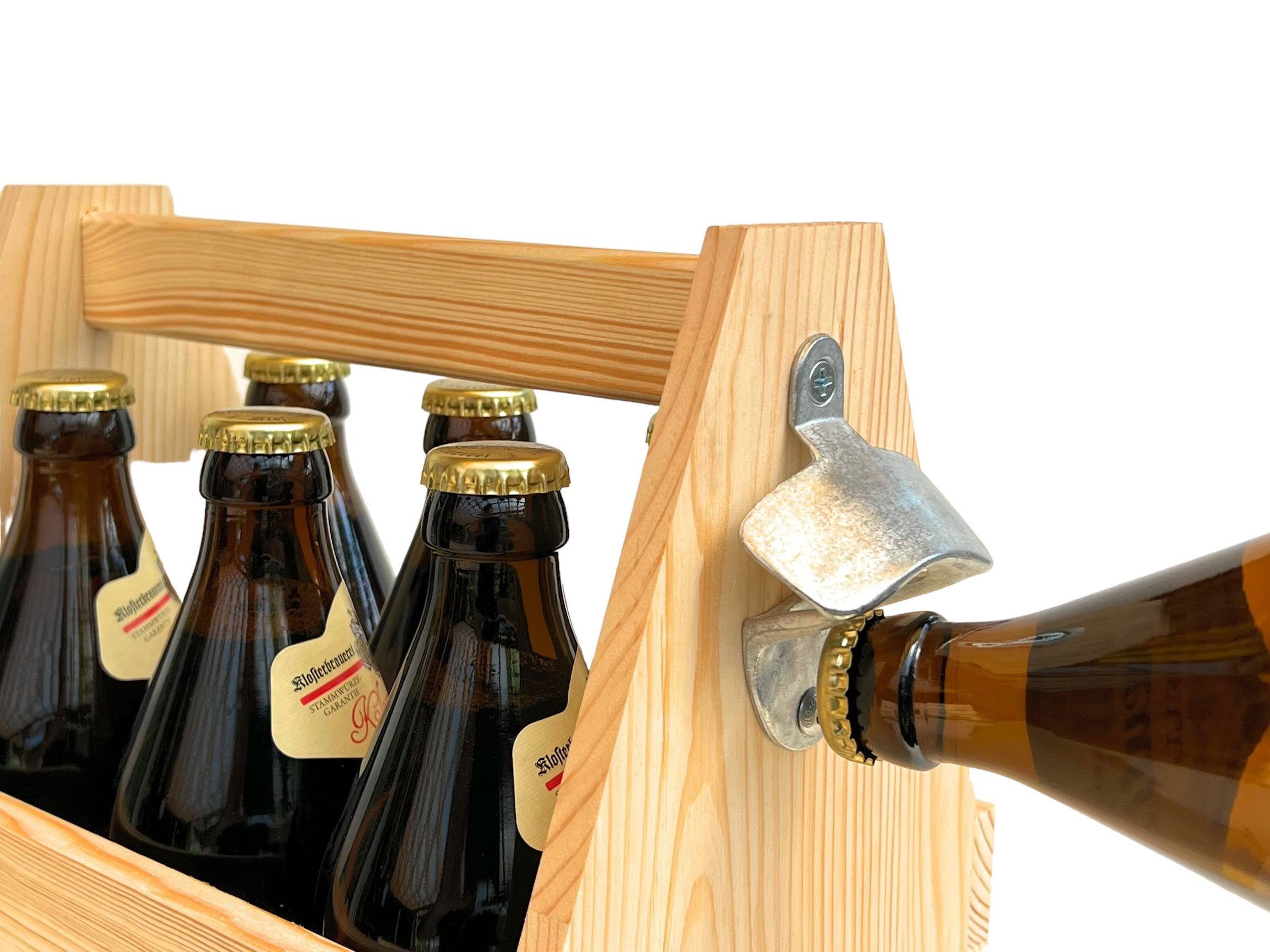 Flaschenträger Bierträger mit Flaschen DanDiBo Männerhandtasche Flaschenträger Öffner 6 Holz