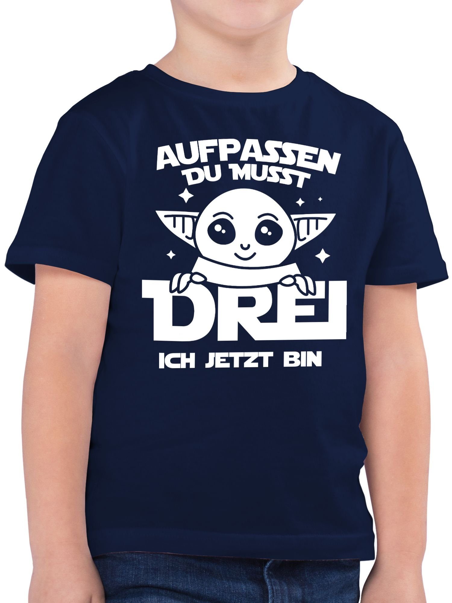 du ich jetzt musst T-Shirt Aufpassen bin Dunkelblau 3. 03 Parodie drei Shirtracer weiß Geburtstag