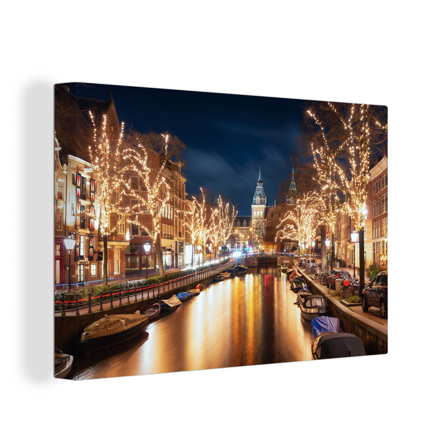 OneMillionCanvasses® Leinwandbild Licht - Nacht - Amsterdam, (1 St), Wandbild Leinwandbilder, Aufhängefertig, Wanddeko, 30x20 cm