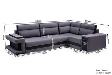 Siblo Ecksofa Funktionelles Ecksofa Lorenzo mit zwei Behälter für Zubehör