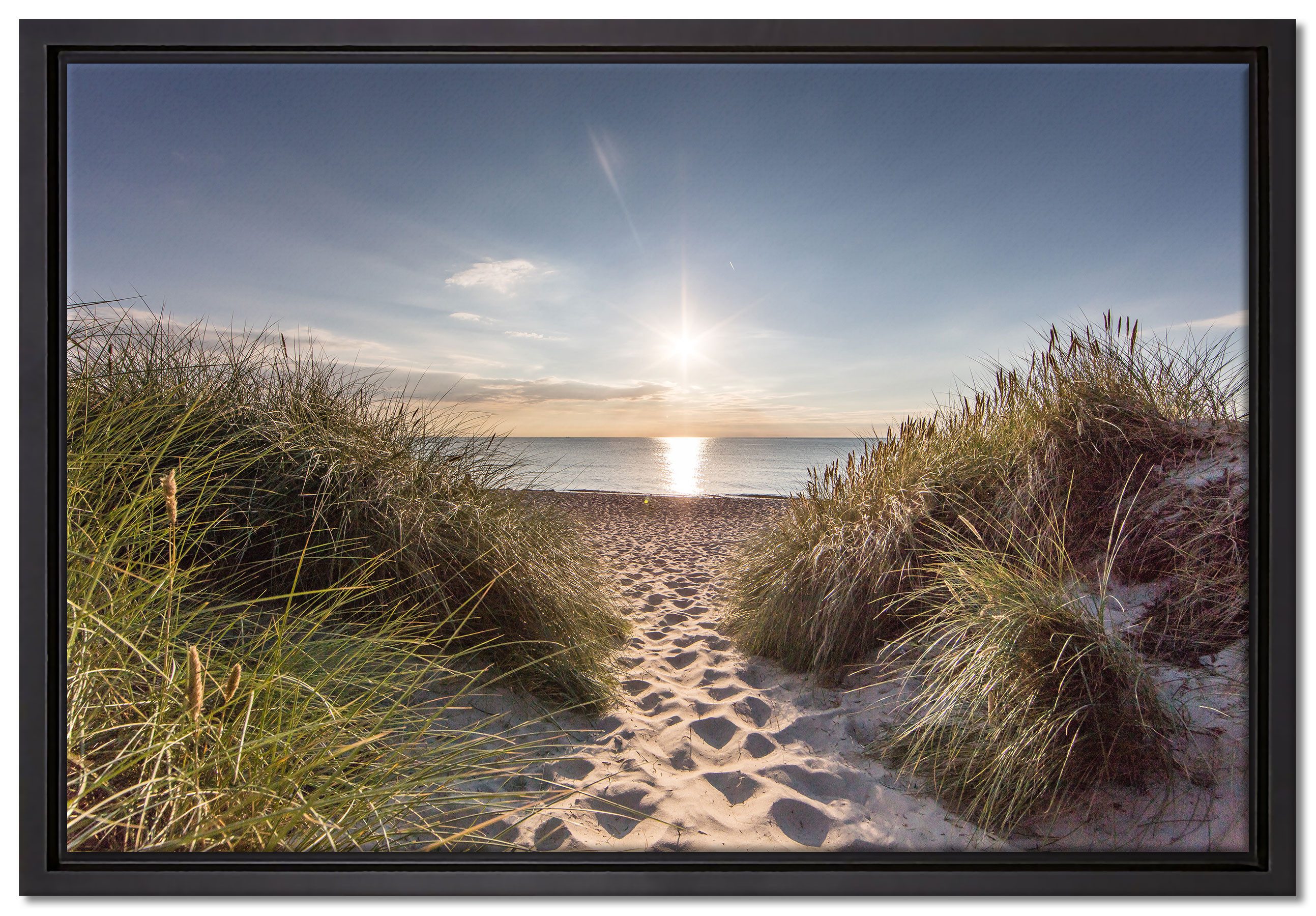 Pixxprint Leinwandbild der Weg ins Meer, der Weg ins Meer (1 St), Leinwandbild bespannt, im Schattenfugenrahmen, inkl. Zackenaufhänger