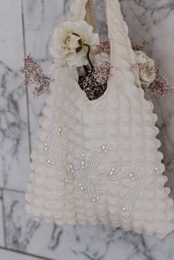 Nysashop Beuteltasche Wifey Brauttasche mit Perlenaufschrift Beutel Hochzeit